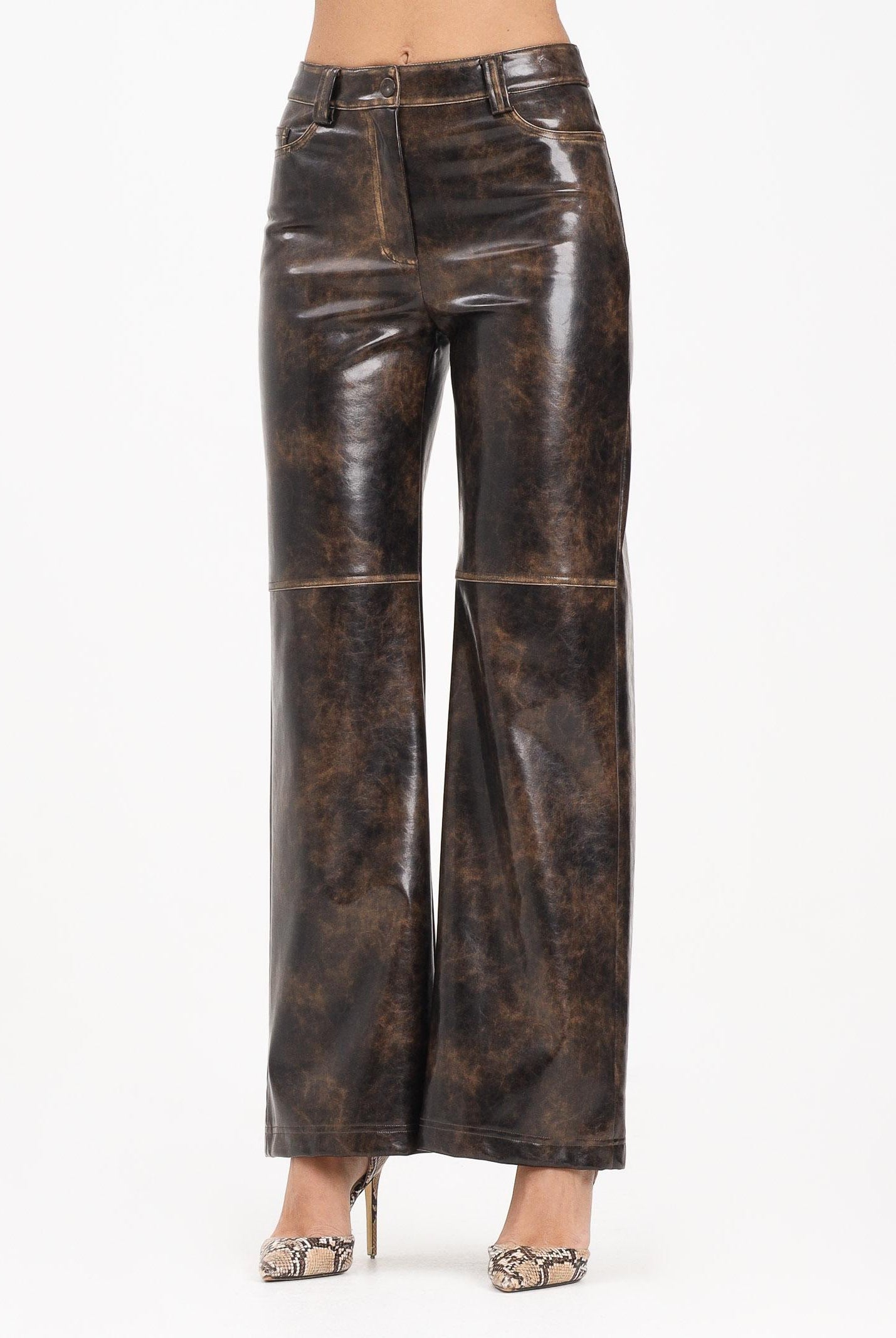 PATRIZIA PEPE Pantalone in tessuto spalmato marrone da donna 8P0758E064 J4L8 PATRIZIA PEPE