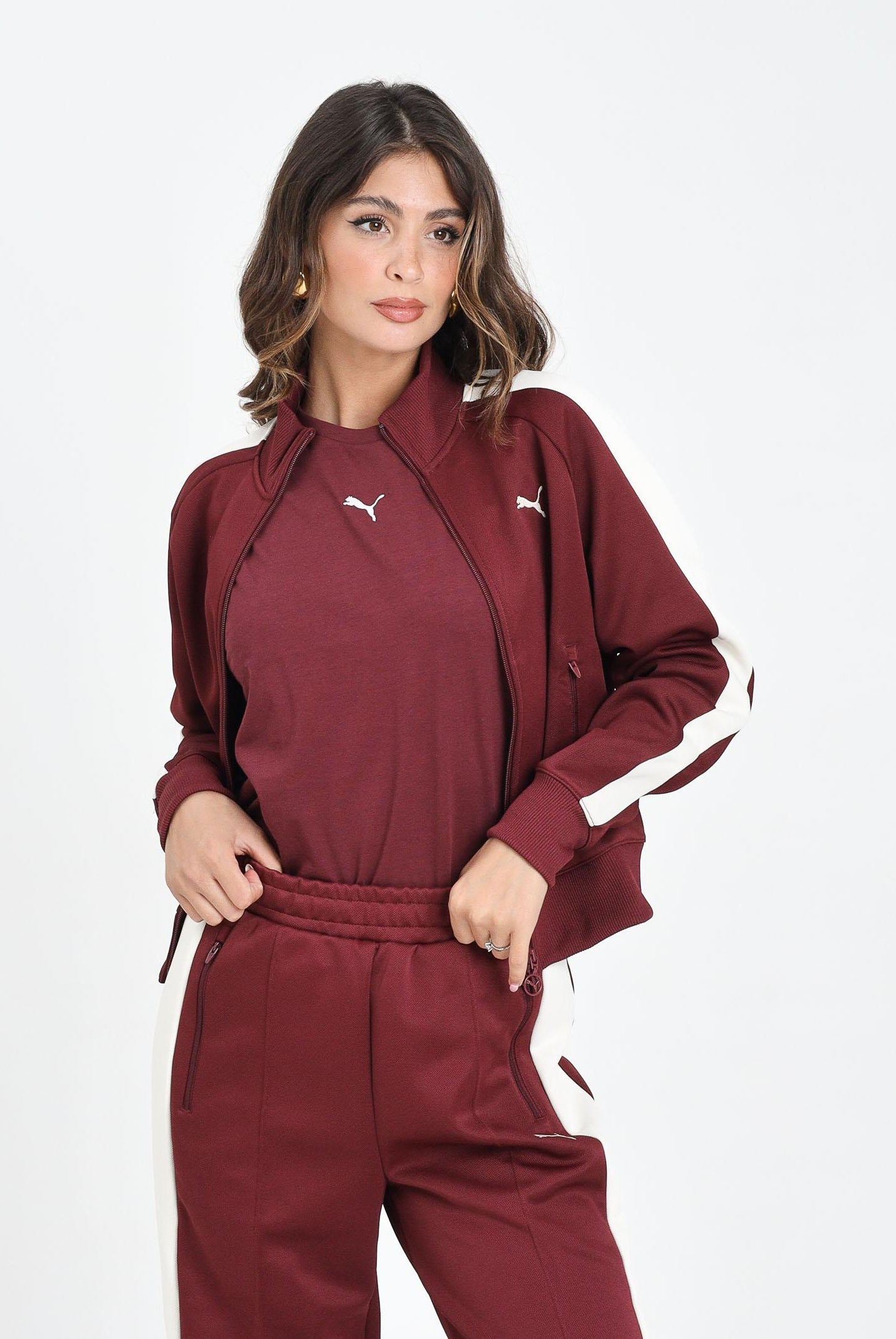 PUMA Felpa con zip T7 ALWAYS ON bordeaux da donna 629796 96 PUMA