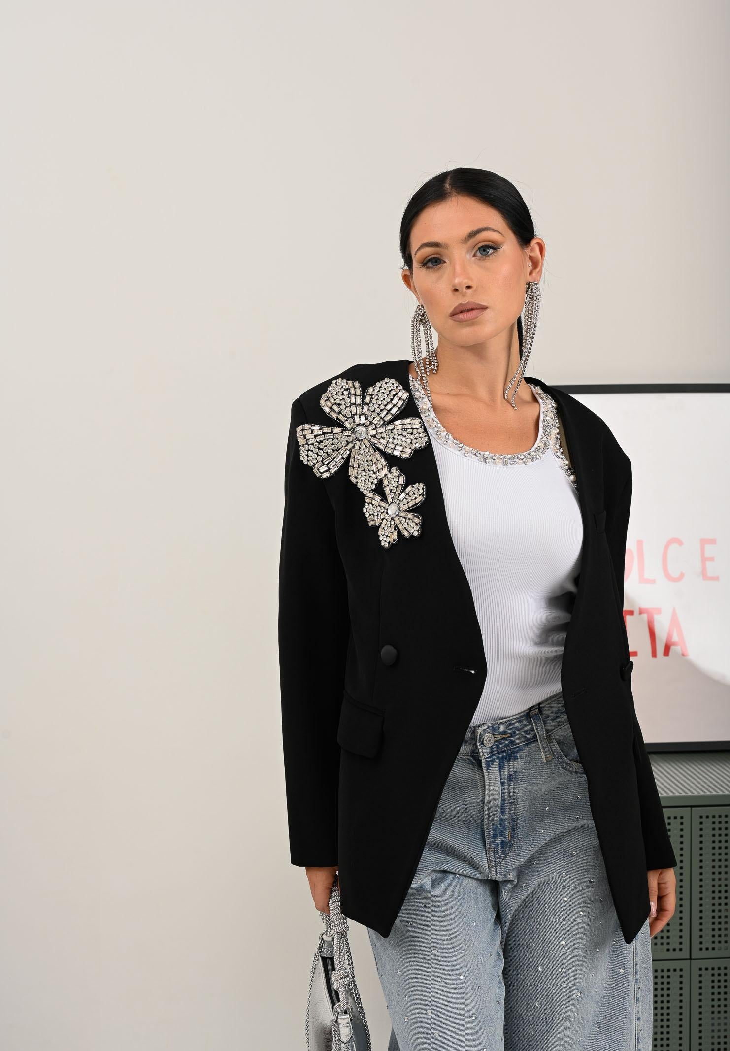 PINKO Canotta bianca da donna con ricami gioiello 104109A2TM Z04 PINKO