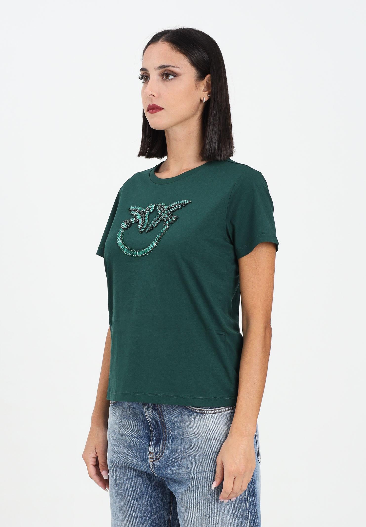 PINKO T-shirt a manica corta verde da donna con logo Love Birds 100535A2RN X79 PINKO