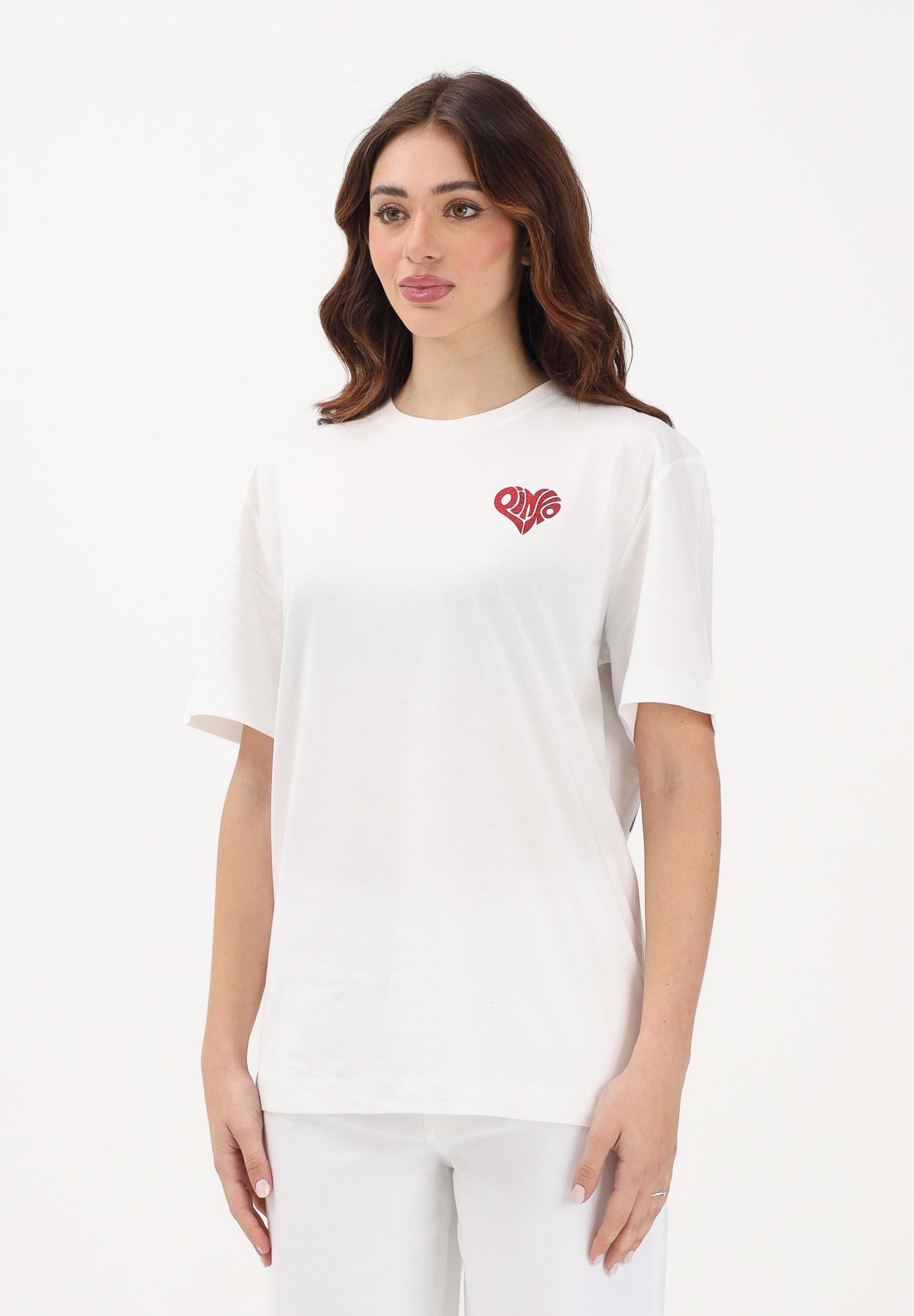 PINKO T-shirt a manica corta bianca da donna con stampa sul retro 105526A33I ZR2 PINKO