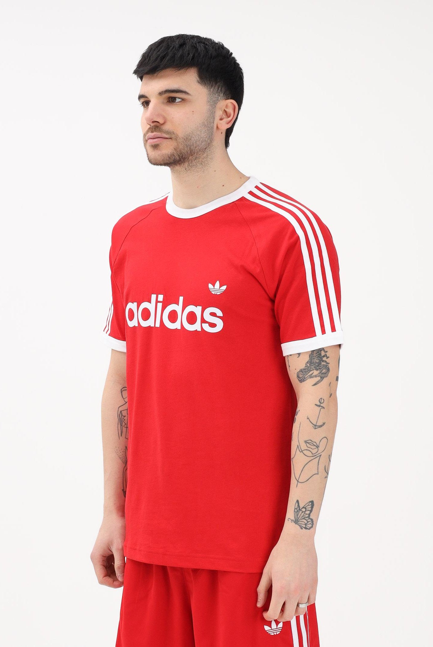 ADIDAS ORIGINALS T-shirt a manica corta 3-Stripes Slim Ringer rossa da uomo KF0416 . ADIDAS ORIGINALS
