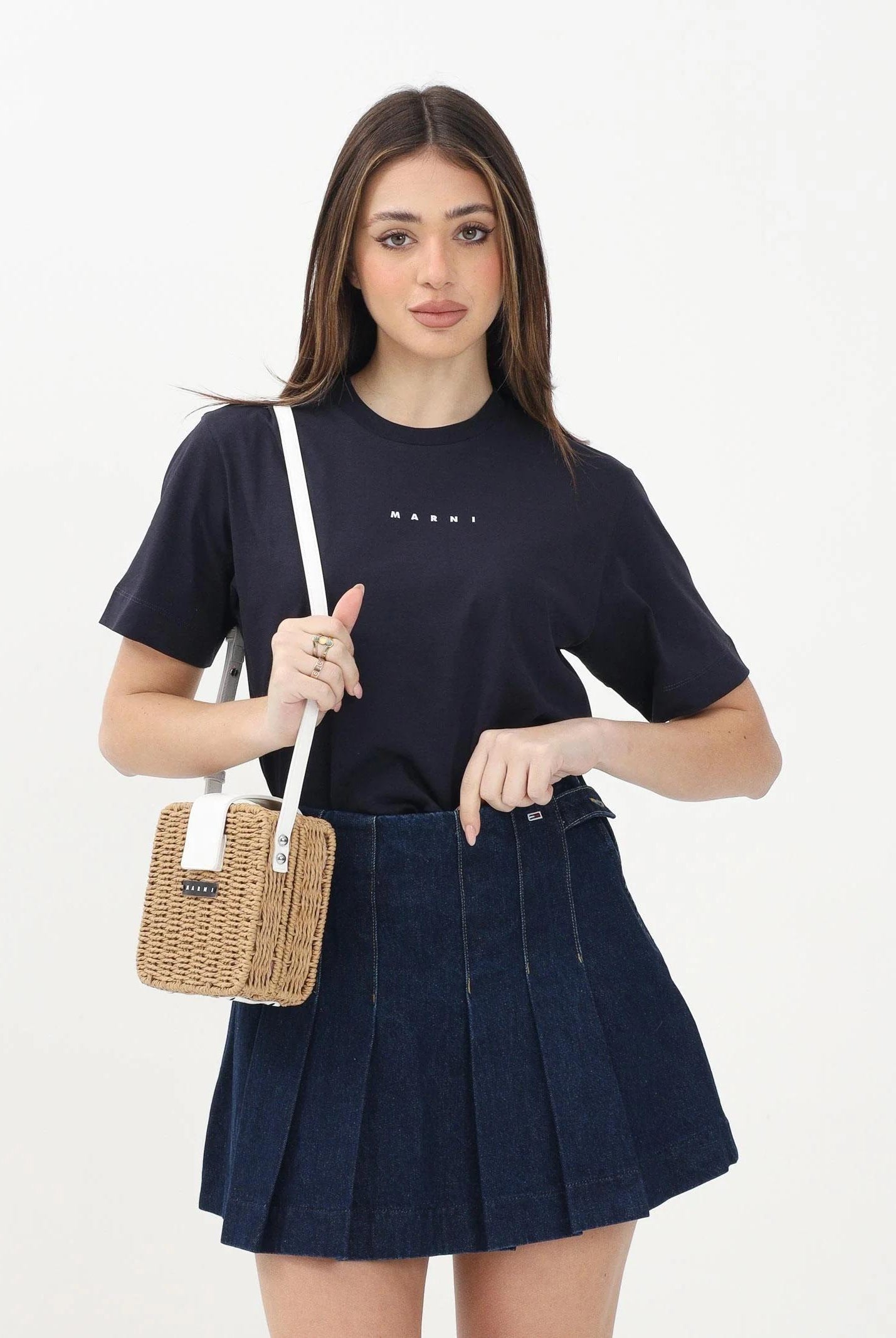 MARNI T-shirt a manica corta blu per donna, ragazzi e bambini con stampa logo M01413M00RF 0M803 MARNI
