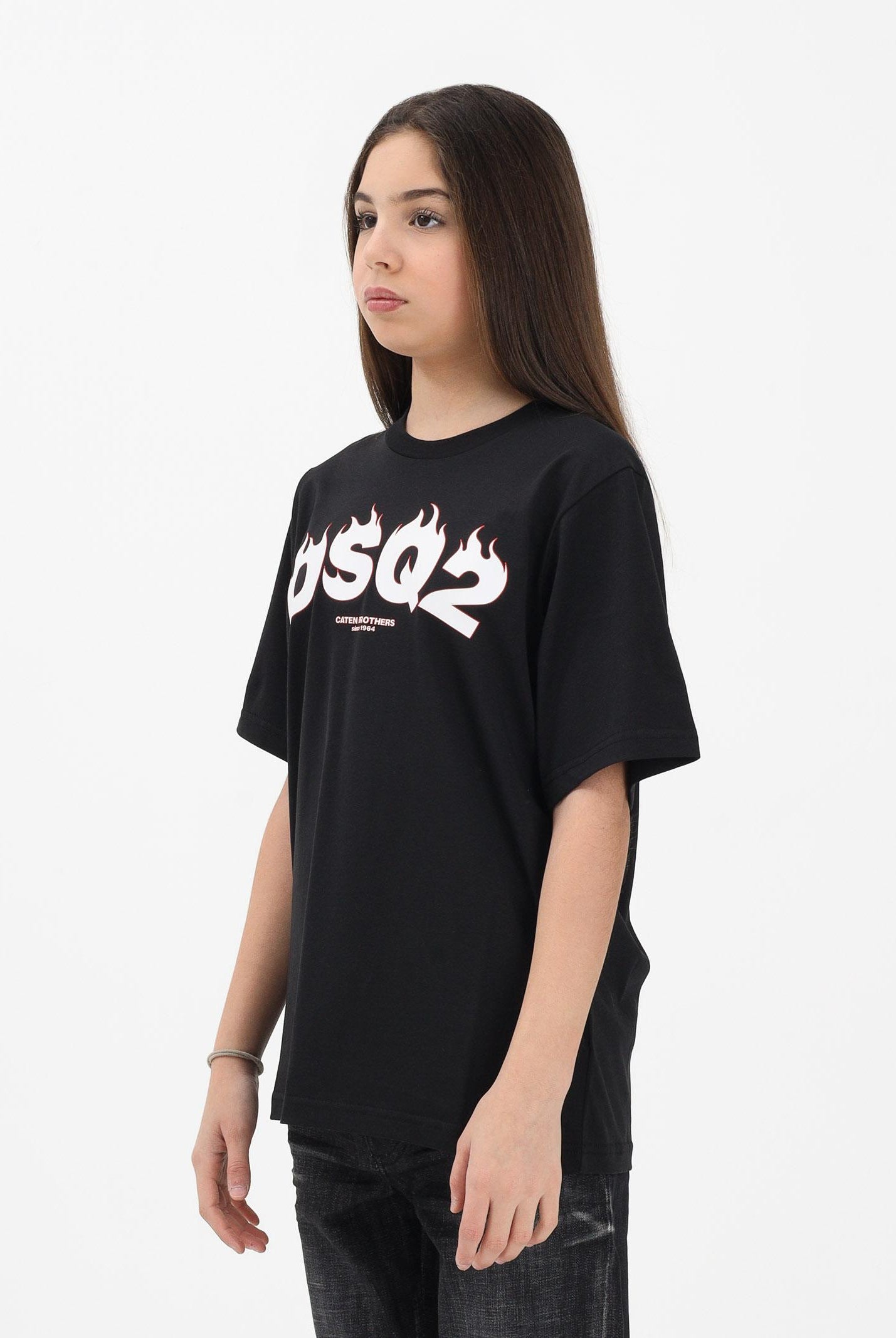 DSQUARED2 T-shirt a manica corta nera per donna, ragazzi e bambini con logo DSQ2 DQ3168D00XM DQ900 DSQUARED2