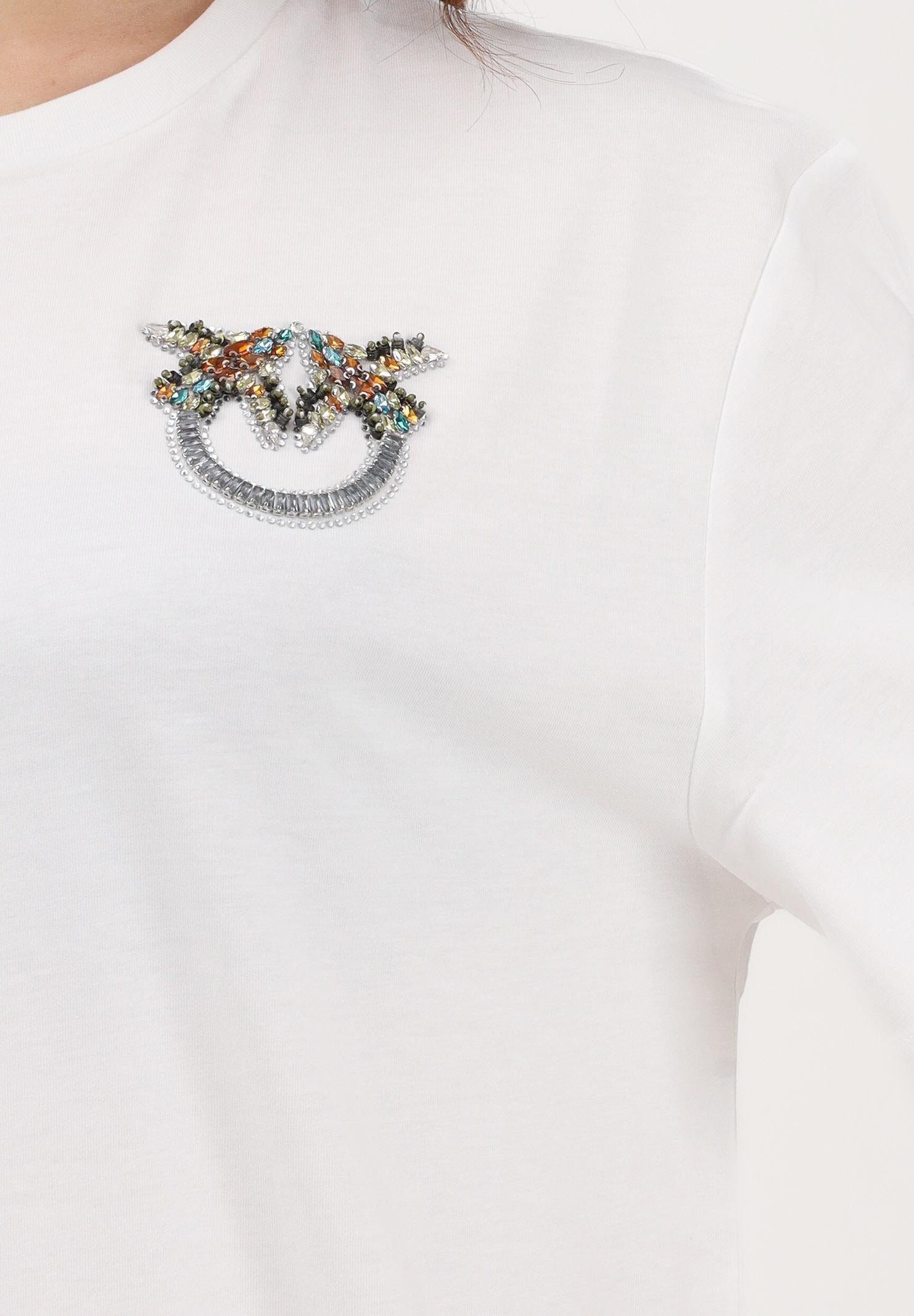 PINKO T-shirt a manica corta bianca da donna con logo Love Birds 105526A33F Z05 PINKO