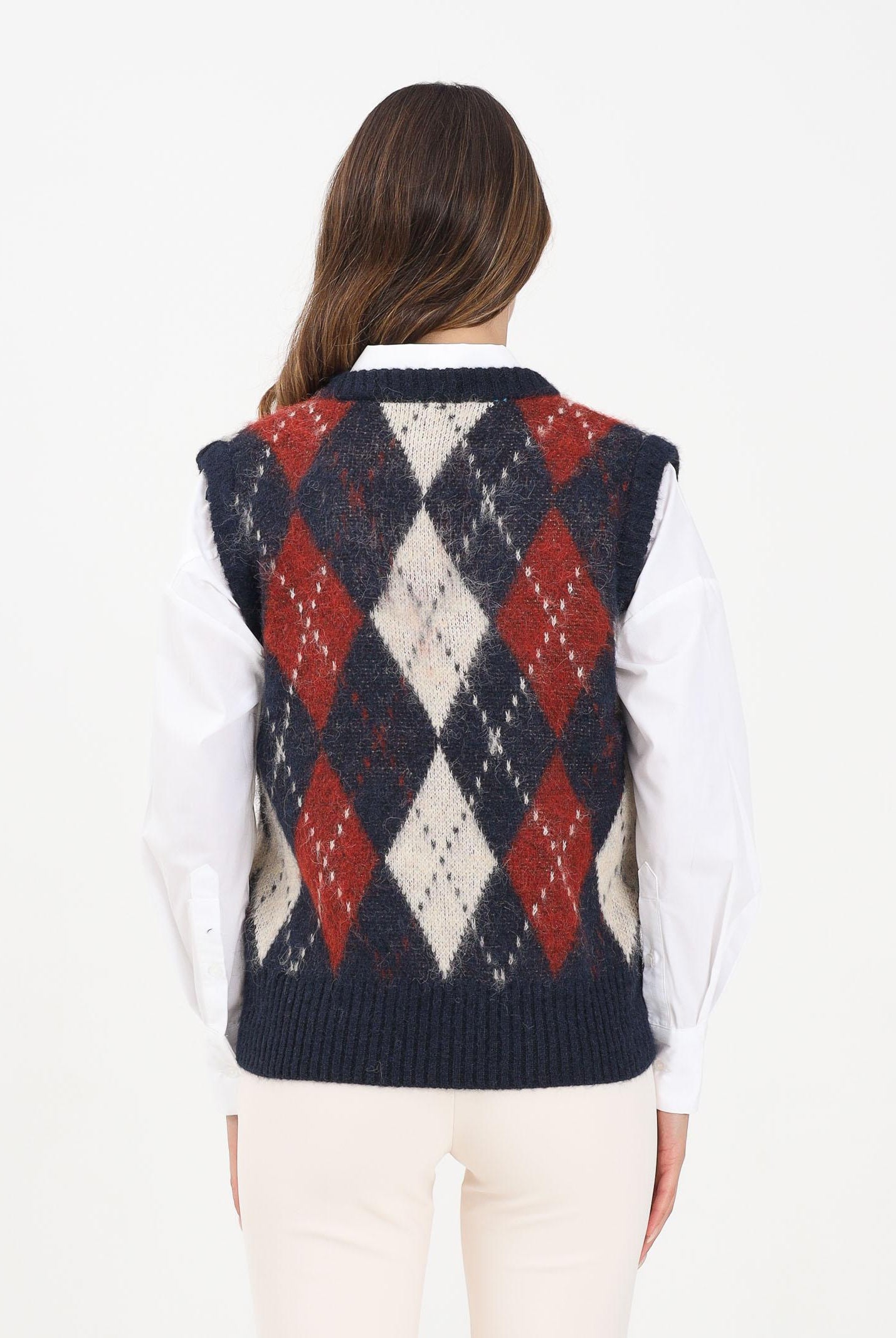 ONLY Gilet da donna con classico motivo argyle nei toni caldi del blu navy, rosso e panna 15353229 NightSky ONLY