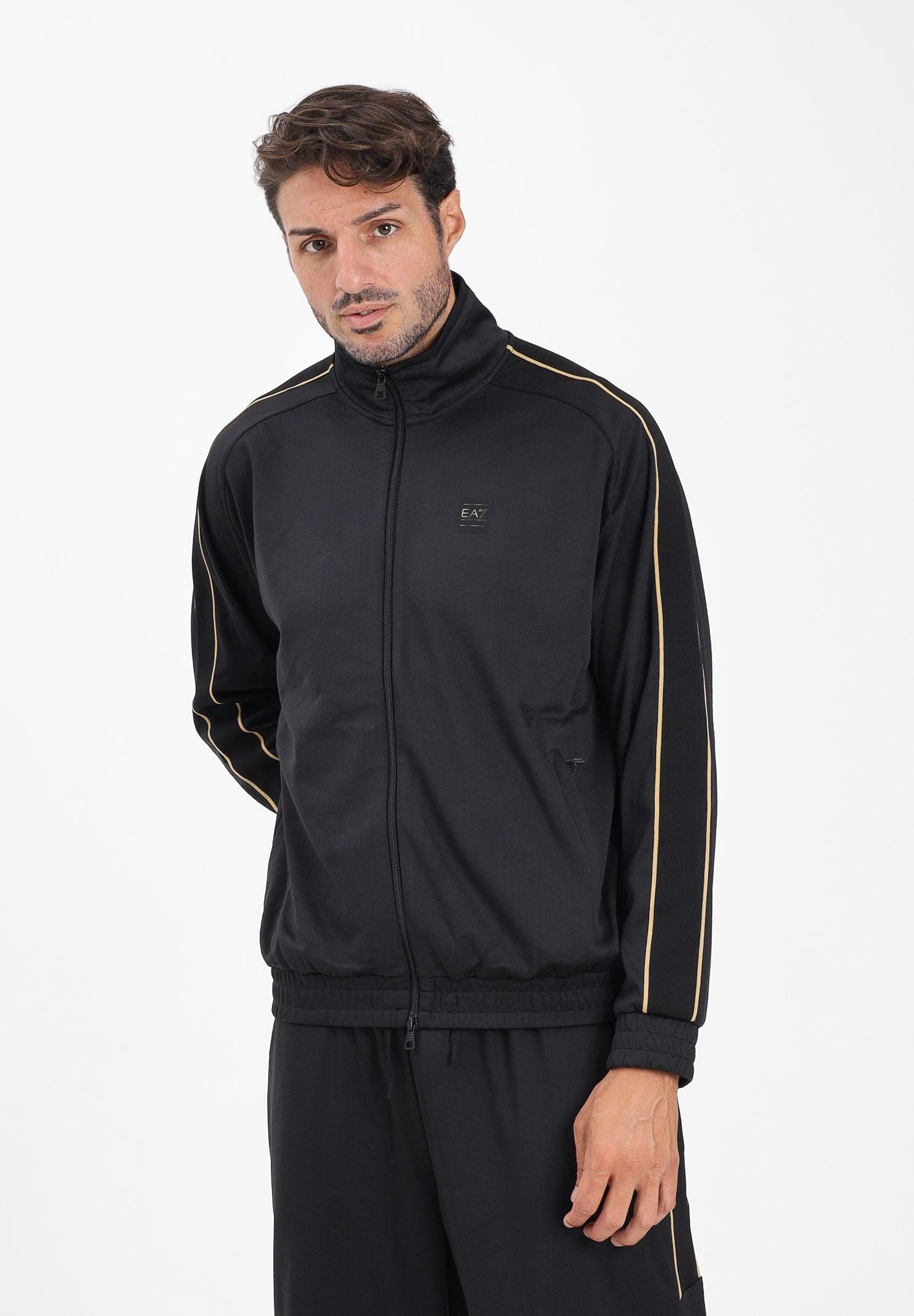 EA7 Felpa con zip nera da uomo rifinita da dettagli gold e logo 7M000620AF17089 UC001 EA7