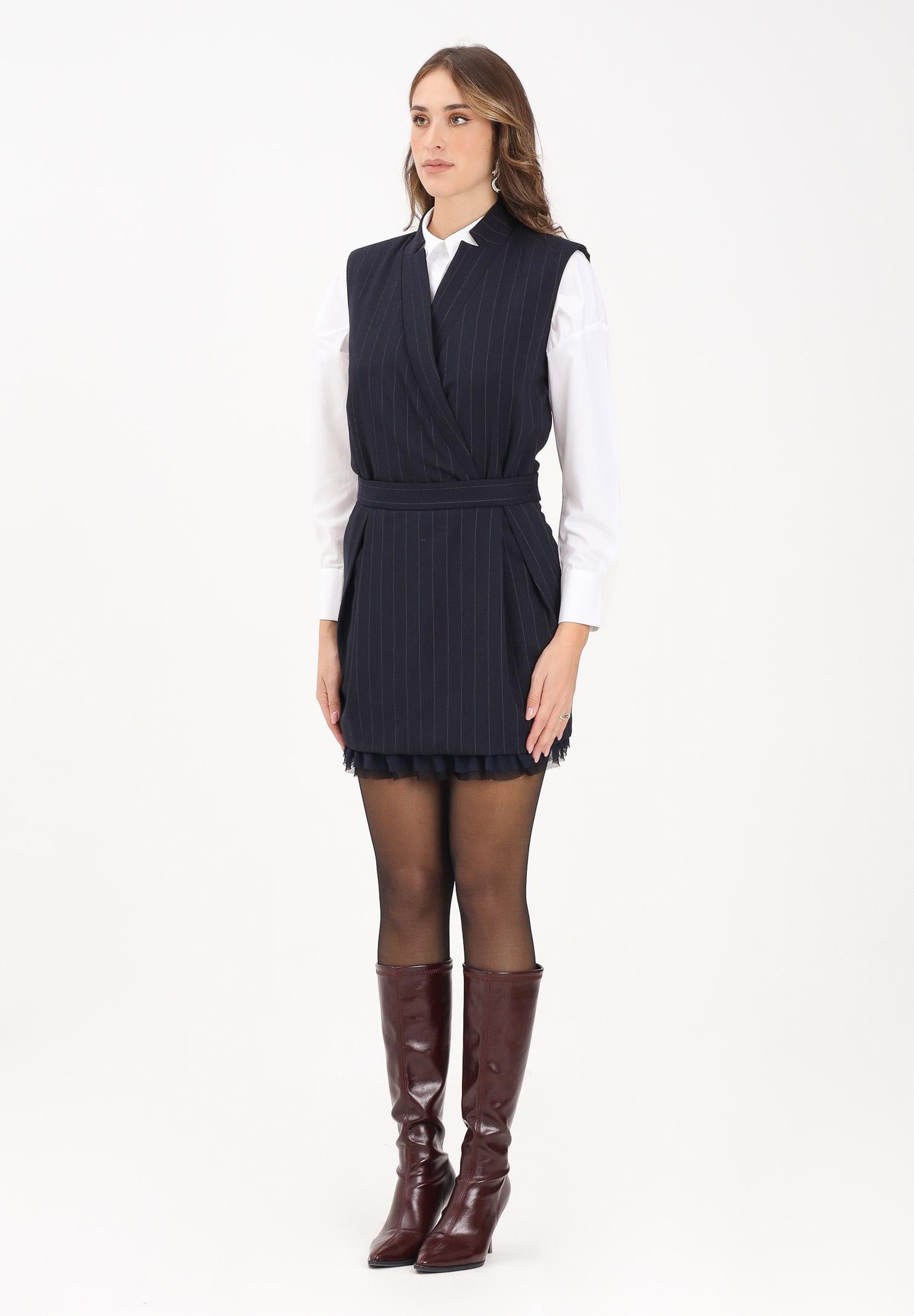 PINKO Abito smanicato blu da donna con motivo gessato 105829A2QY EZ1 PINKO