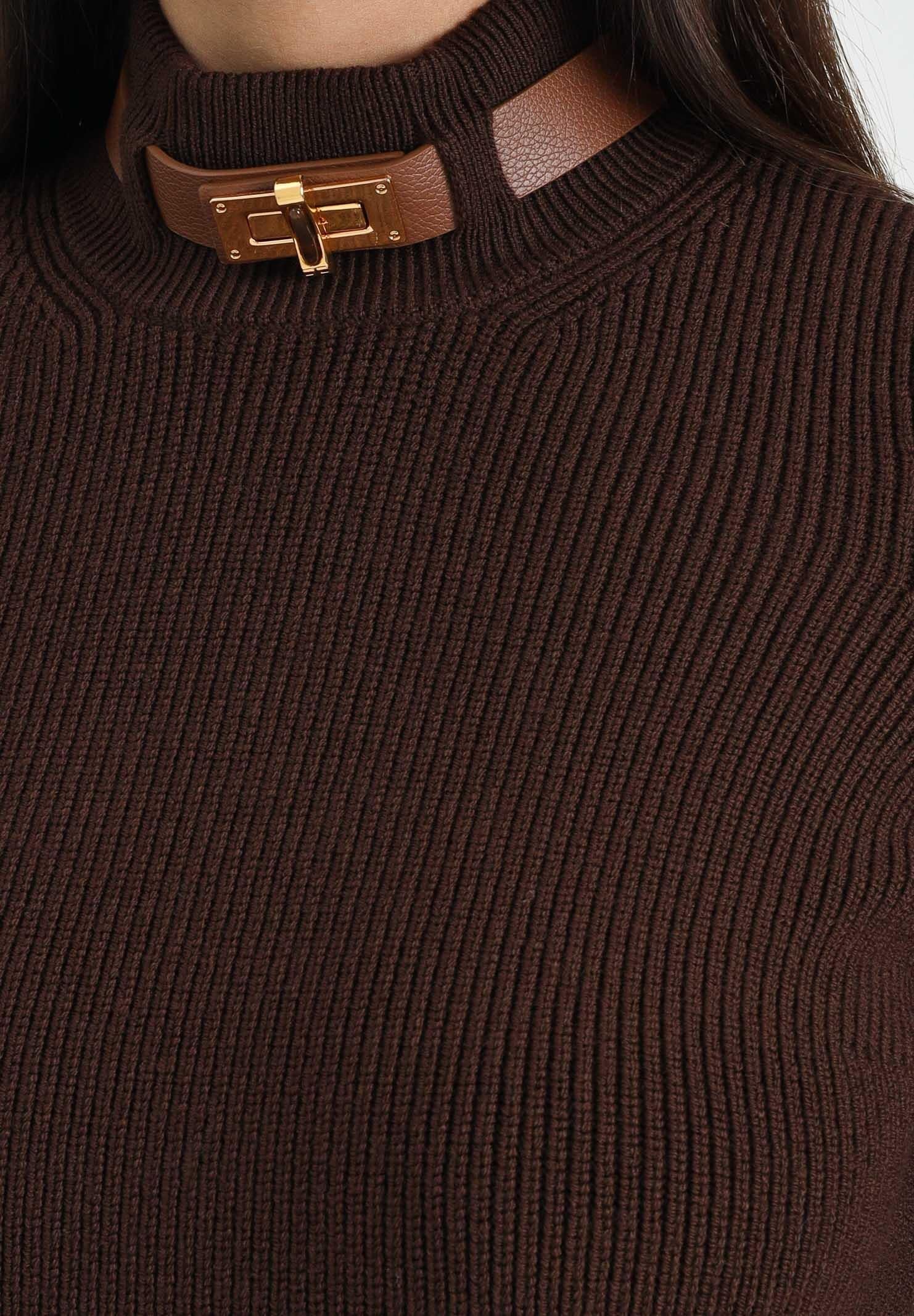 ELISABETTA FRANCHI Maglioncino a collo alto color caffè da donna con cinturino gioiello MK05S56E2 EA3 ELISABETTA FRANCHI