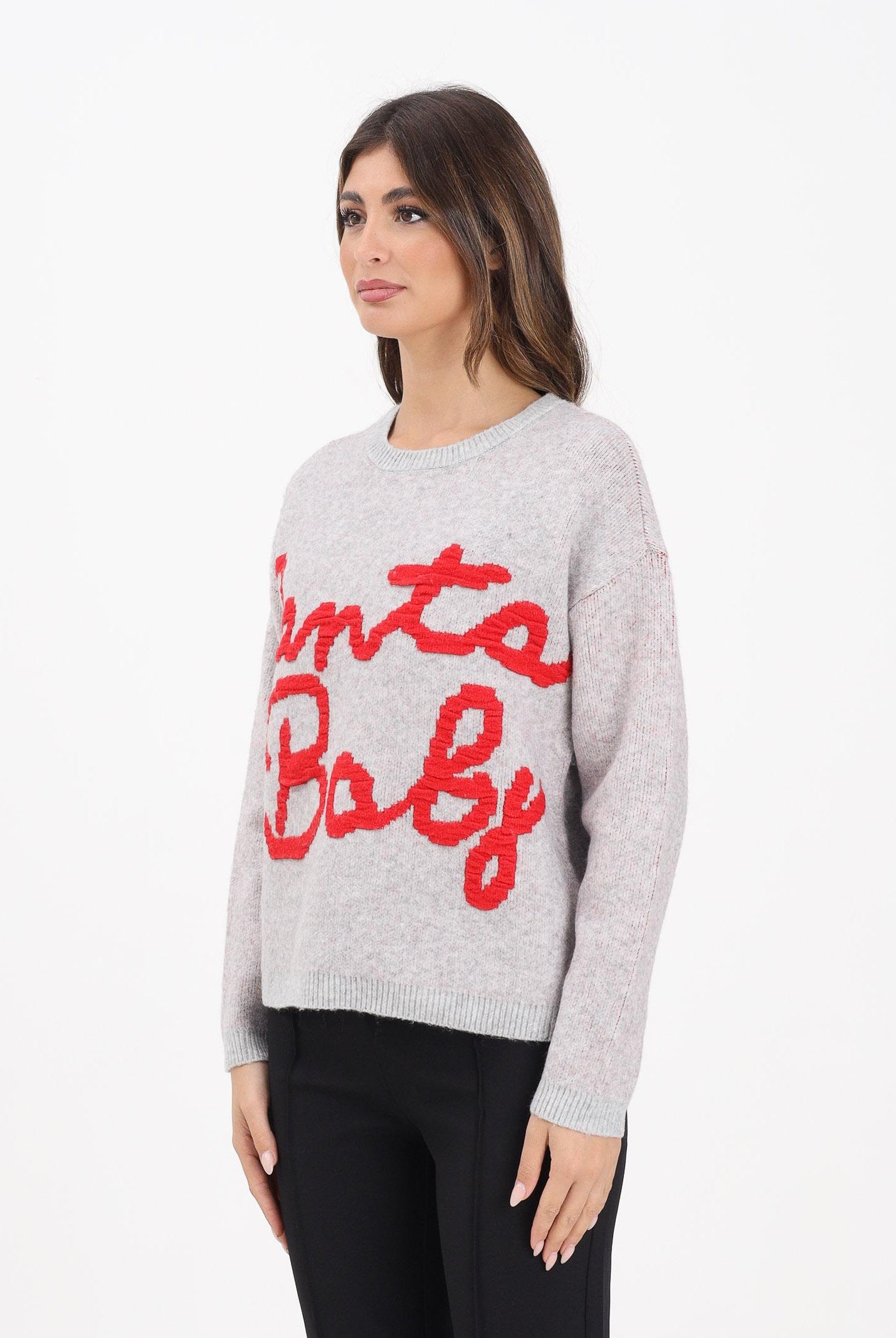 ONLY Maglioncino girocollo grigio da donna con ricamo Santa Baby 15359816 LightGreyMel ONLY