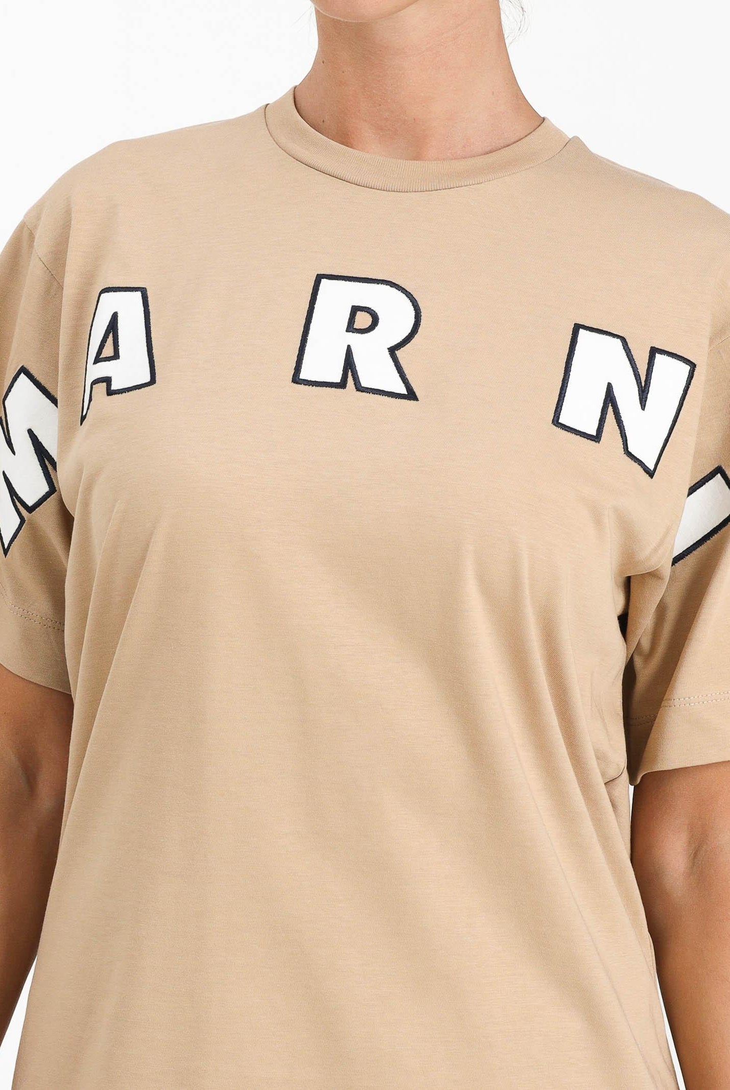 MARNI T-shirt a manica corta beige per donna, ragazzi e bambini con ricamo logo M01265M00RF 0M715 MARNI
