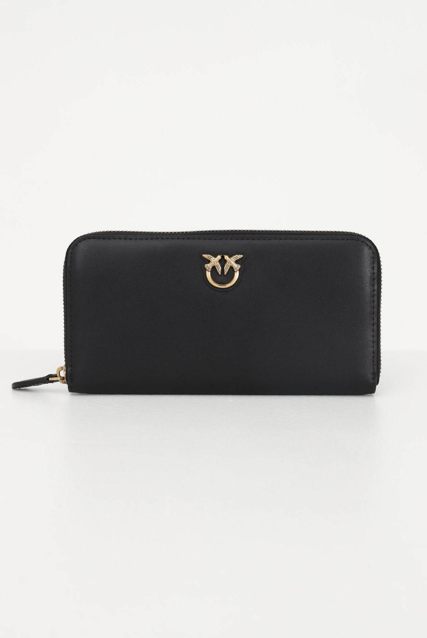 PINKO Portafogli zip-around in morbida pelle mano seta nero da donna 100250A0F1 Z99Q PINKO