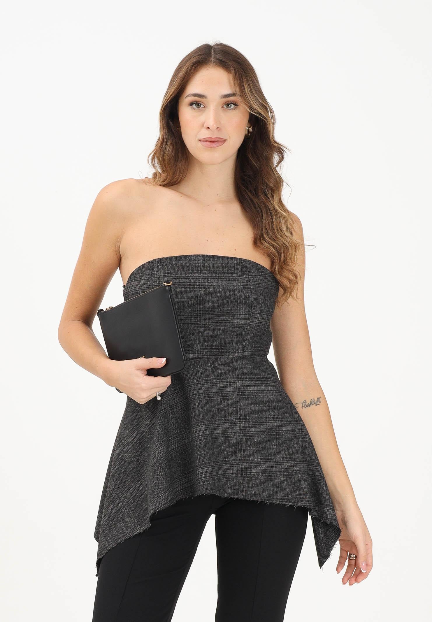 VICOLO Top elegante grigio da donna in tessuto gessato TF1730 GR VICOLO