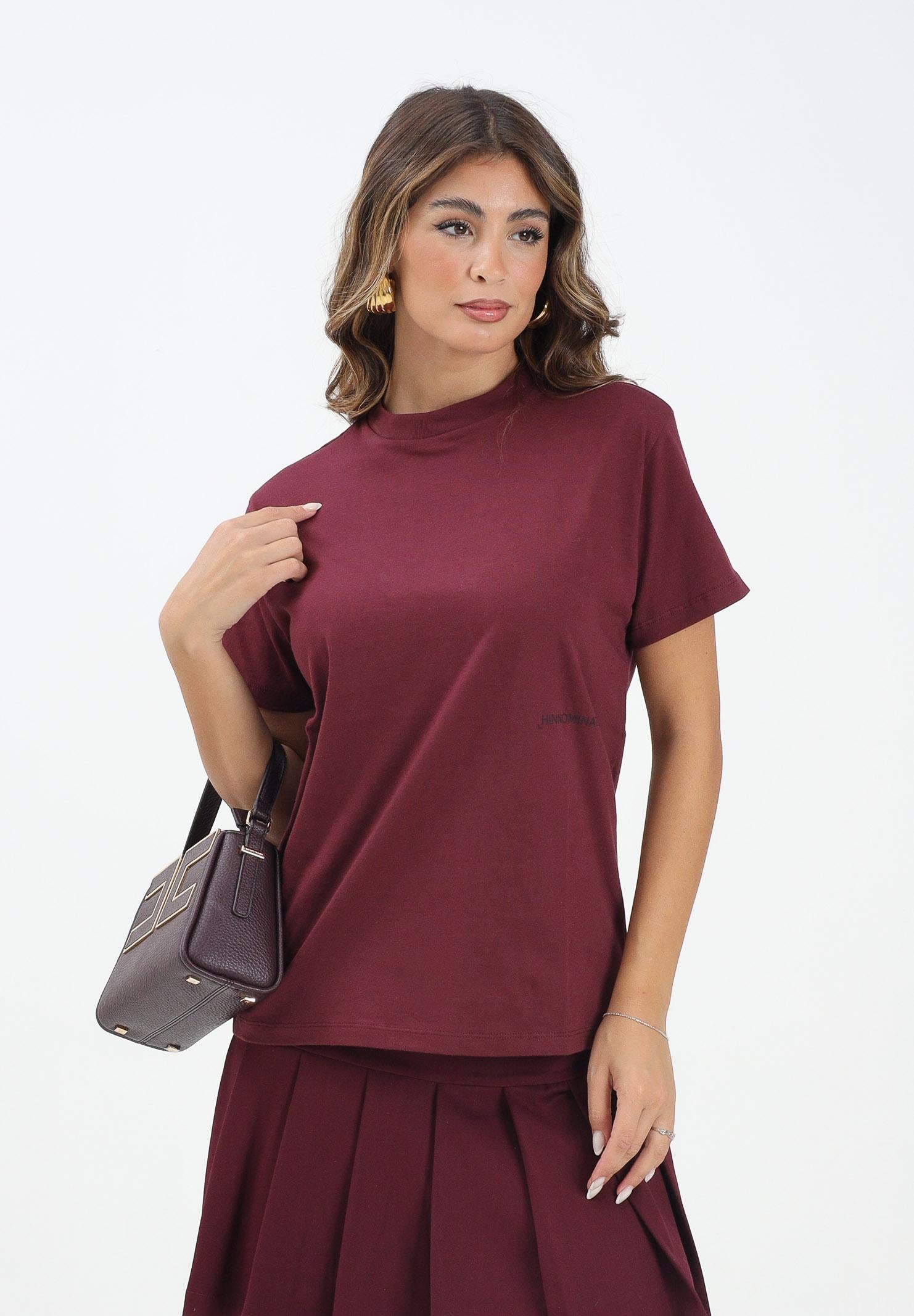 HINNOMINATE T-shirt a manica corta bordeaux da donna con logo HMABW01940 RS02 HINNOMINATE