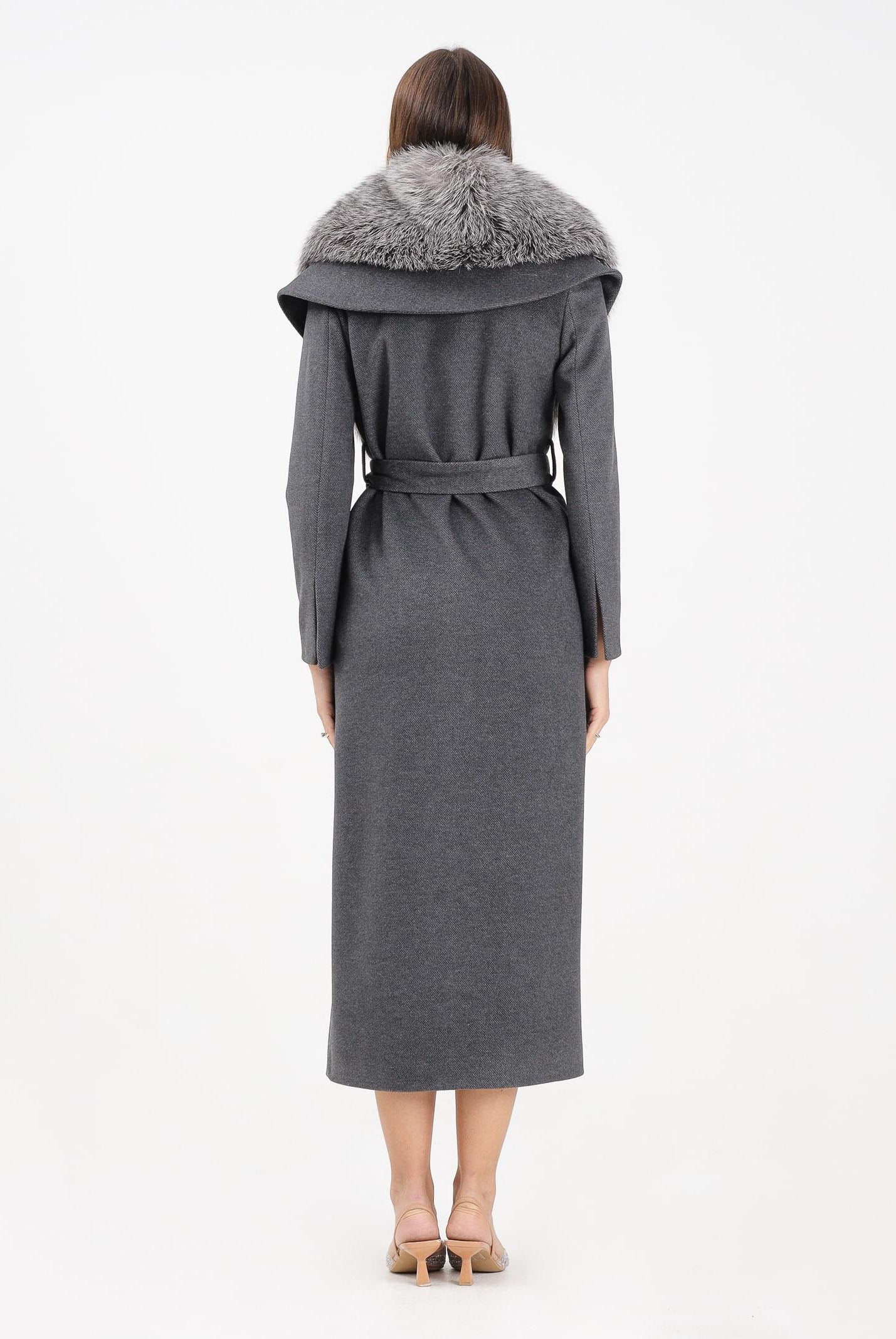 YES LONDON Cappotto grigio da donna con collo in vera pelliccia CD1218 GR YES LONDON