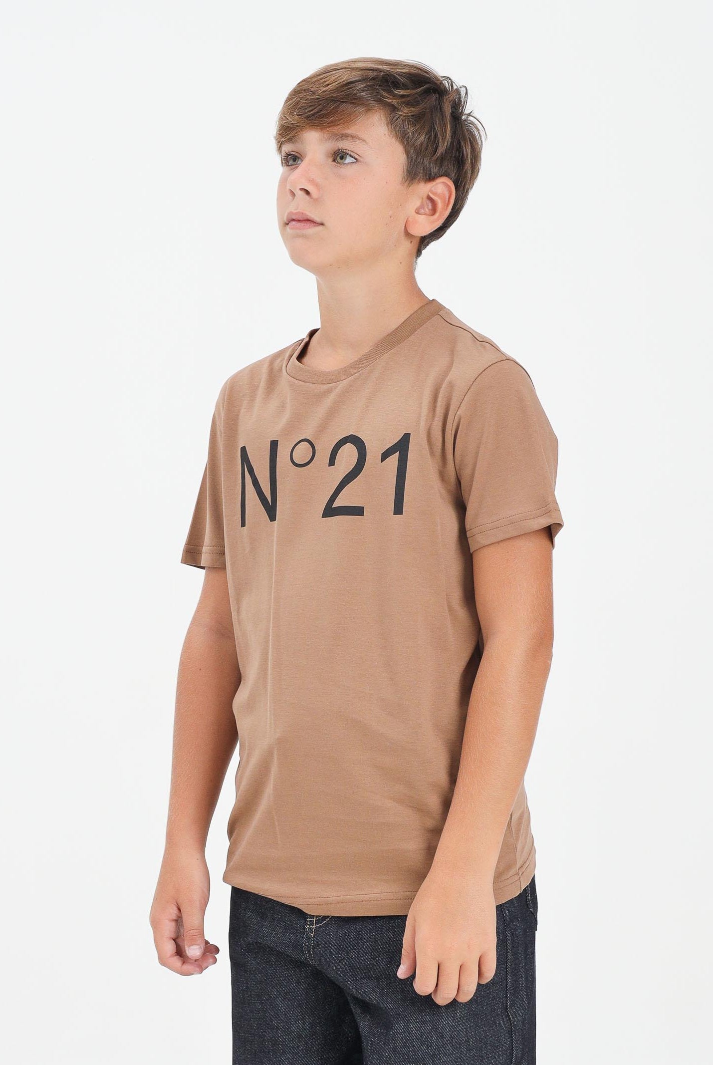 N21 T-shirt a manica corta cammello per donna, ragazzi e bambini con stampa logo N21173N0153 0N720 N21