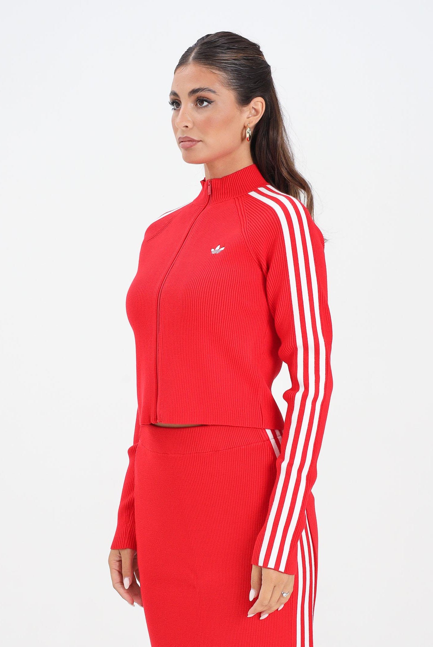 ADIDAS ORIGINALS Cardigan adicolor 3-Stripes Slim Knit rosso da donna JY2598 ADIDAS ORIGINALS