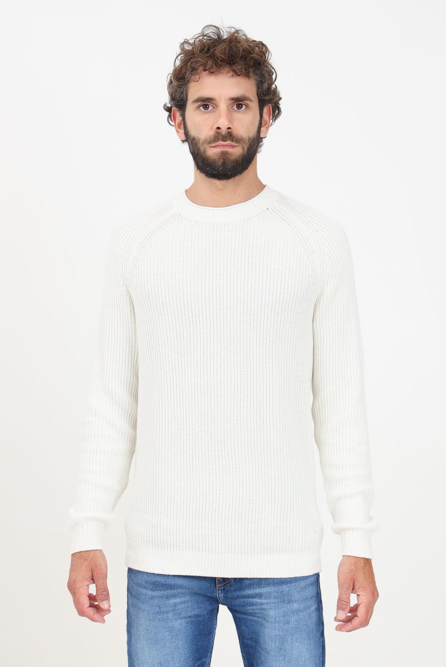 Maglioncino girocollo bianco da uomo con monogram CK J30J325672YBI YBI CALVIN KLEIN JEANS