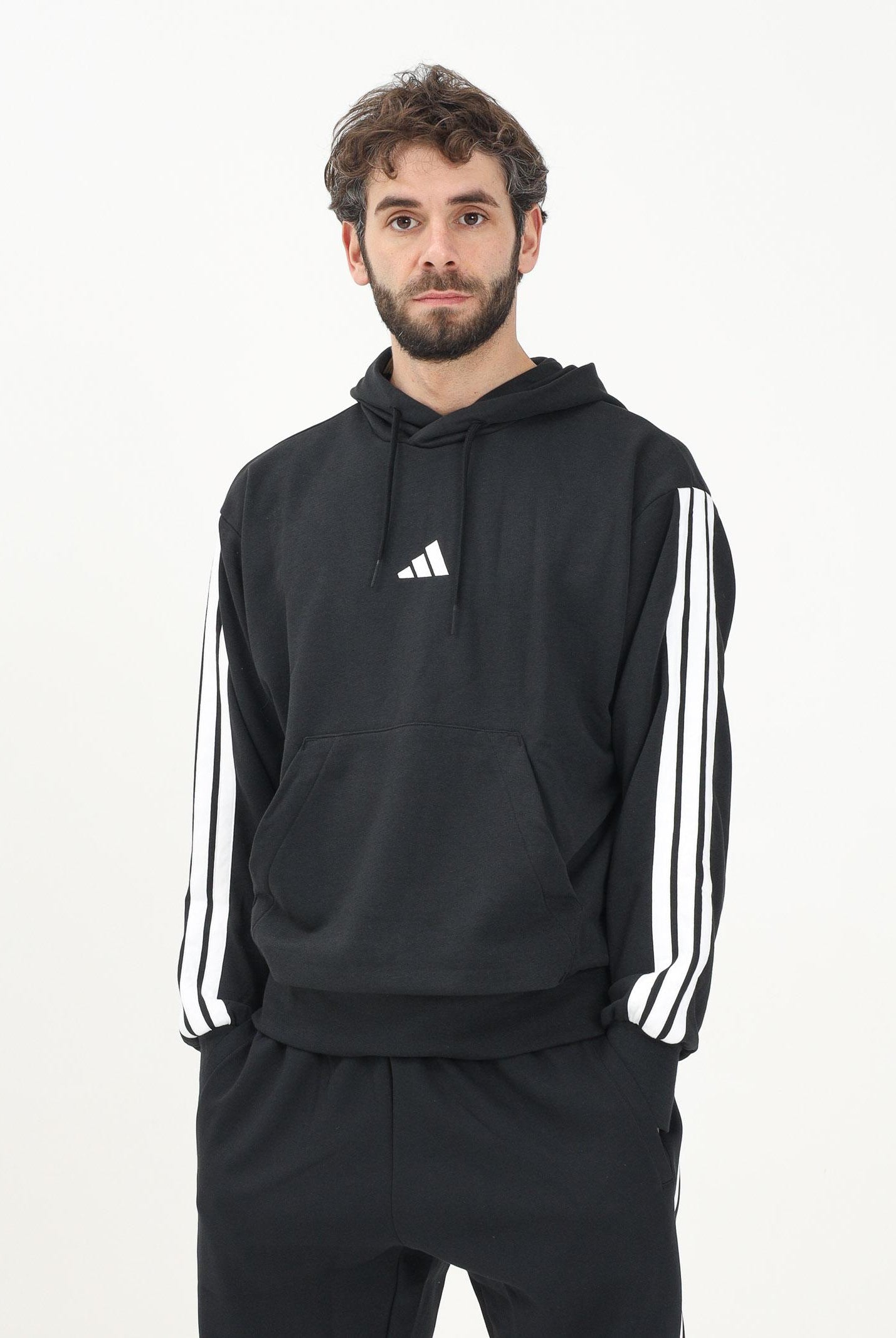 ADIDAS PERFORMANCE Felpa con cappuccio Essentials 3 Stripes nera da uomo JD1874 . ADIDAS PERFORMANCE