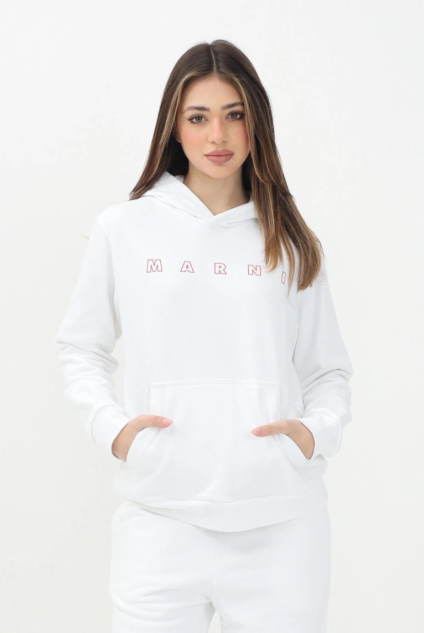 MARNI Felpa con cappuccio bianca per donna, ragazzi e bambini rifinita da stampa logo M01407M00V0 0M100 MARNI