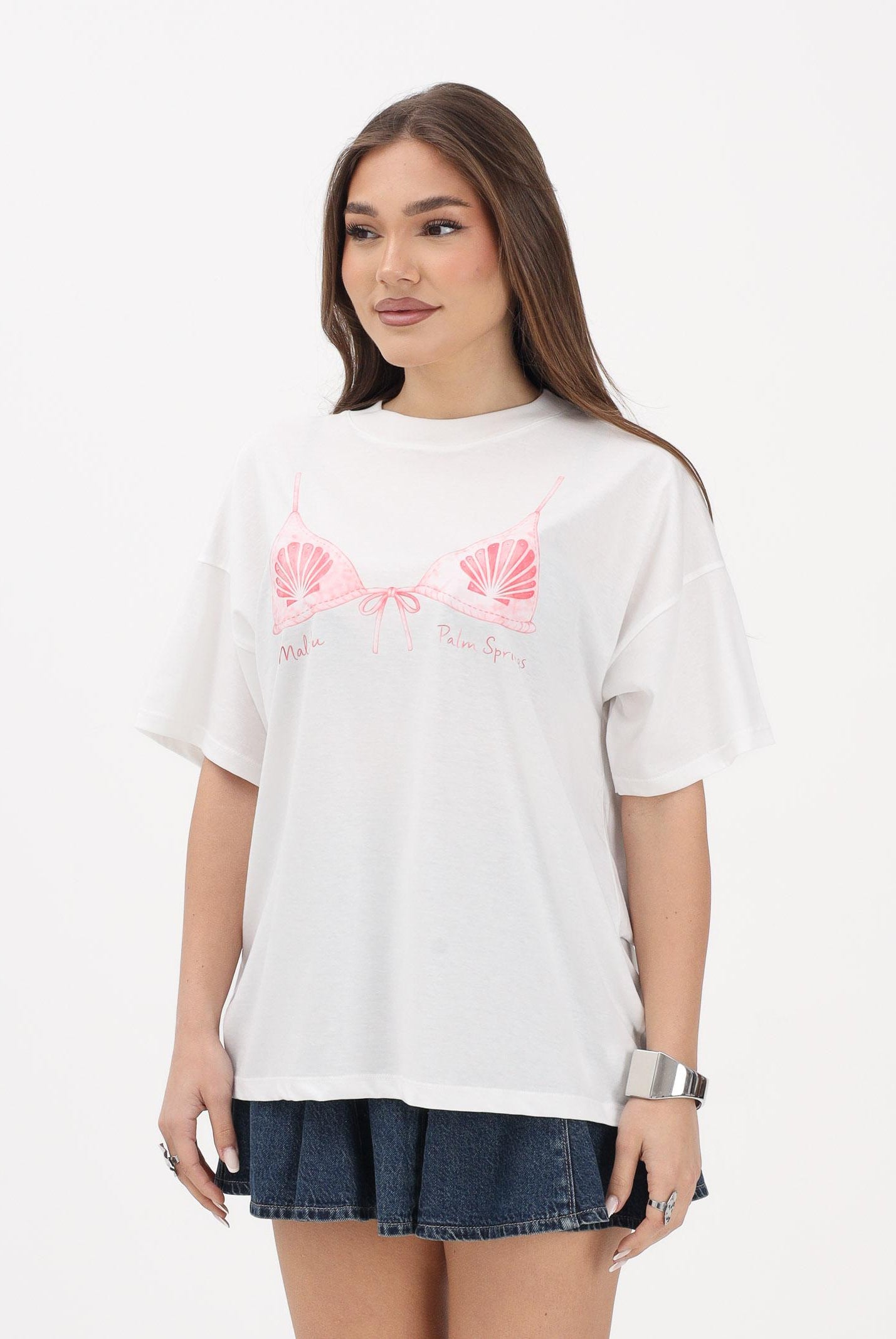 VICOLO T-shirt a manica corta bianca da donna con stampa RAB0534 02 VICOLO