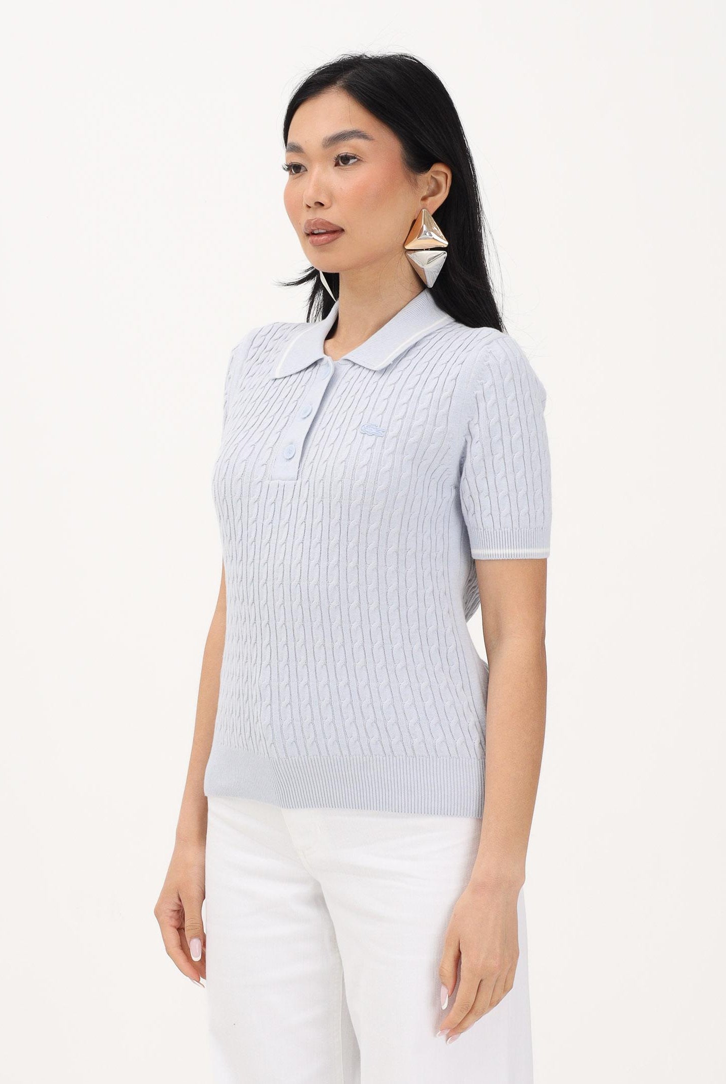 LACOSTE Polo a manica corta in maglia color polvere da donna AF0972 J2G LACOSTE