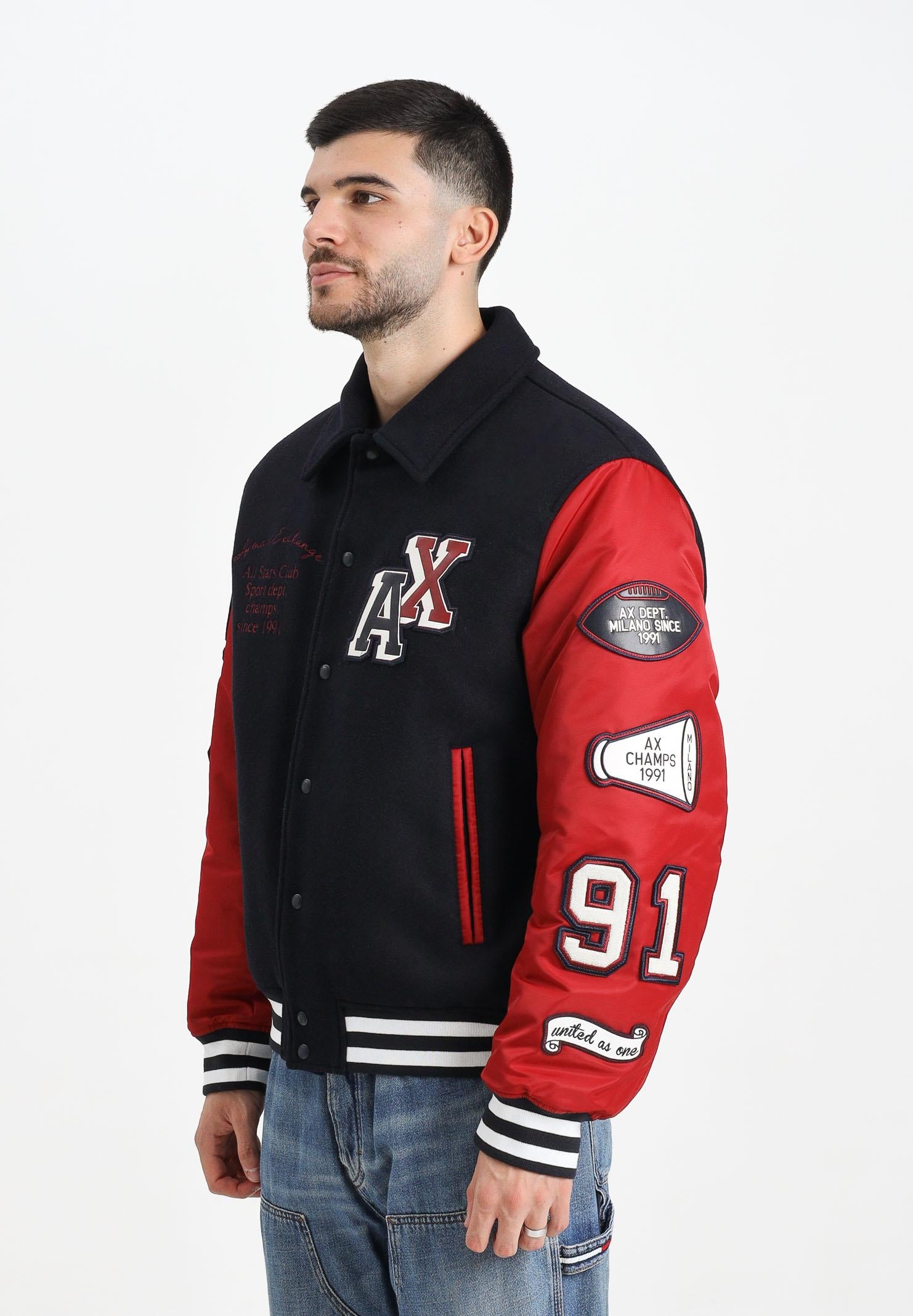 ARMANI EXCHANGE Bomber college blu e rosso da uomo con patch XM001106AF16601 MB164 ARMANI EXCHANGE