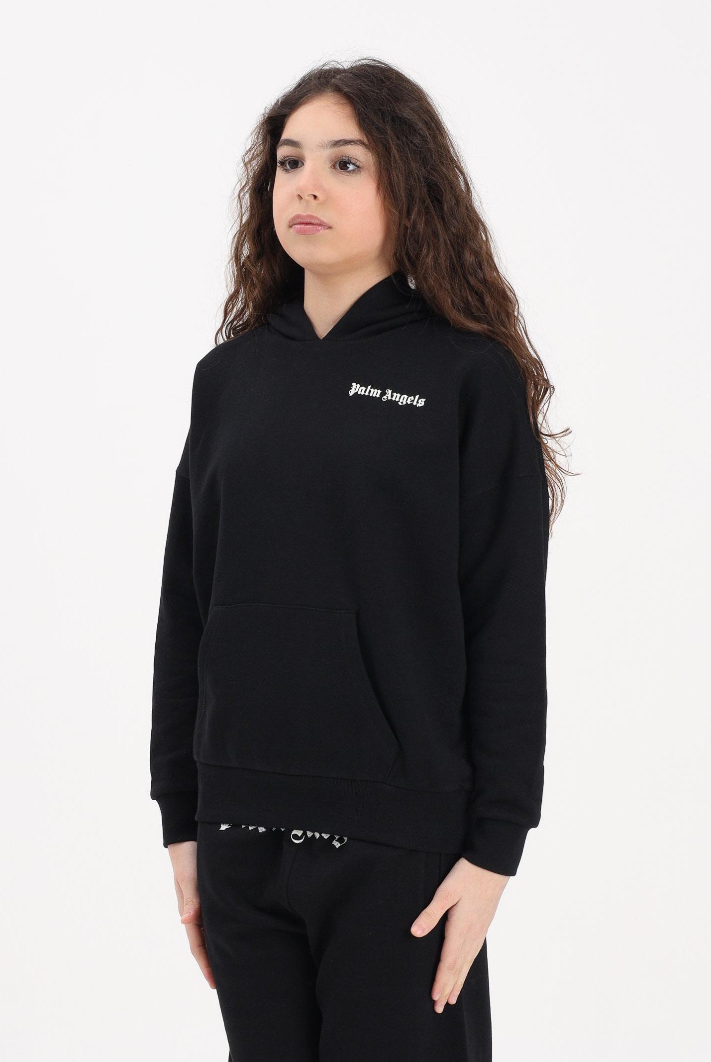 PALM ANGELS Felpa con cappuccio nera per donna, ragazzi e bambini rifinita da stampa logo PBBB011S26FLE001 110 PALM ANGELS