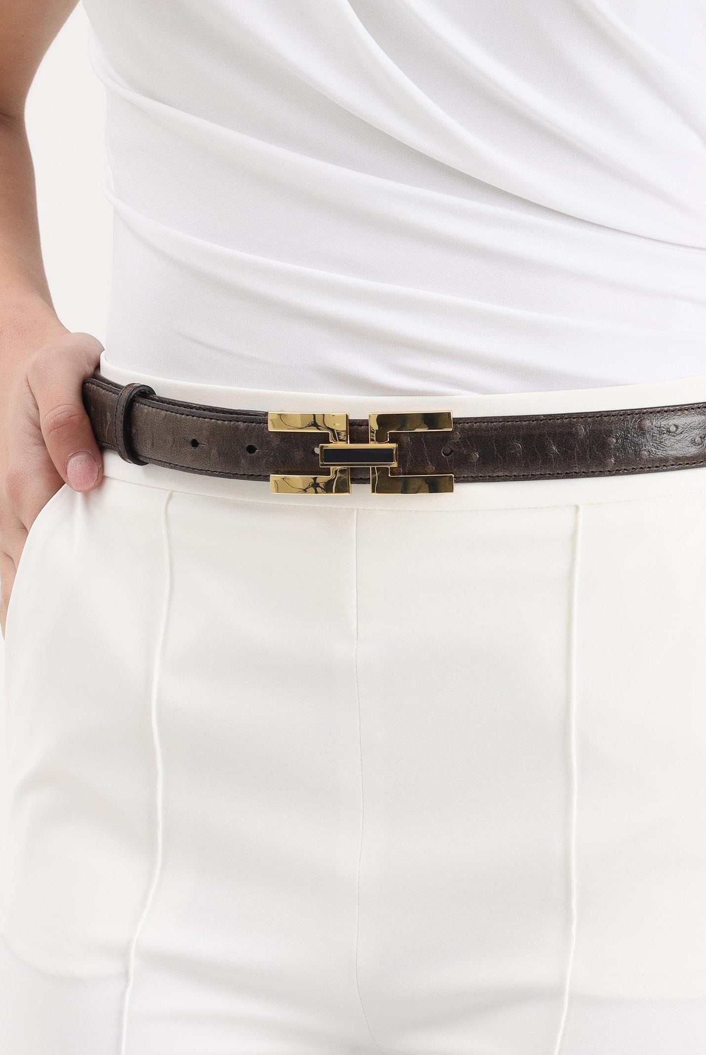 ELISABETTA FRANCHI Cintura marrone da donna con fibbia doppia c CT25S62E2 EV9 ELISABETTA FRANCHI