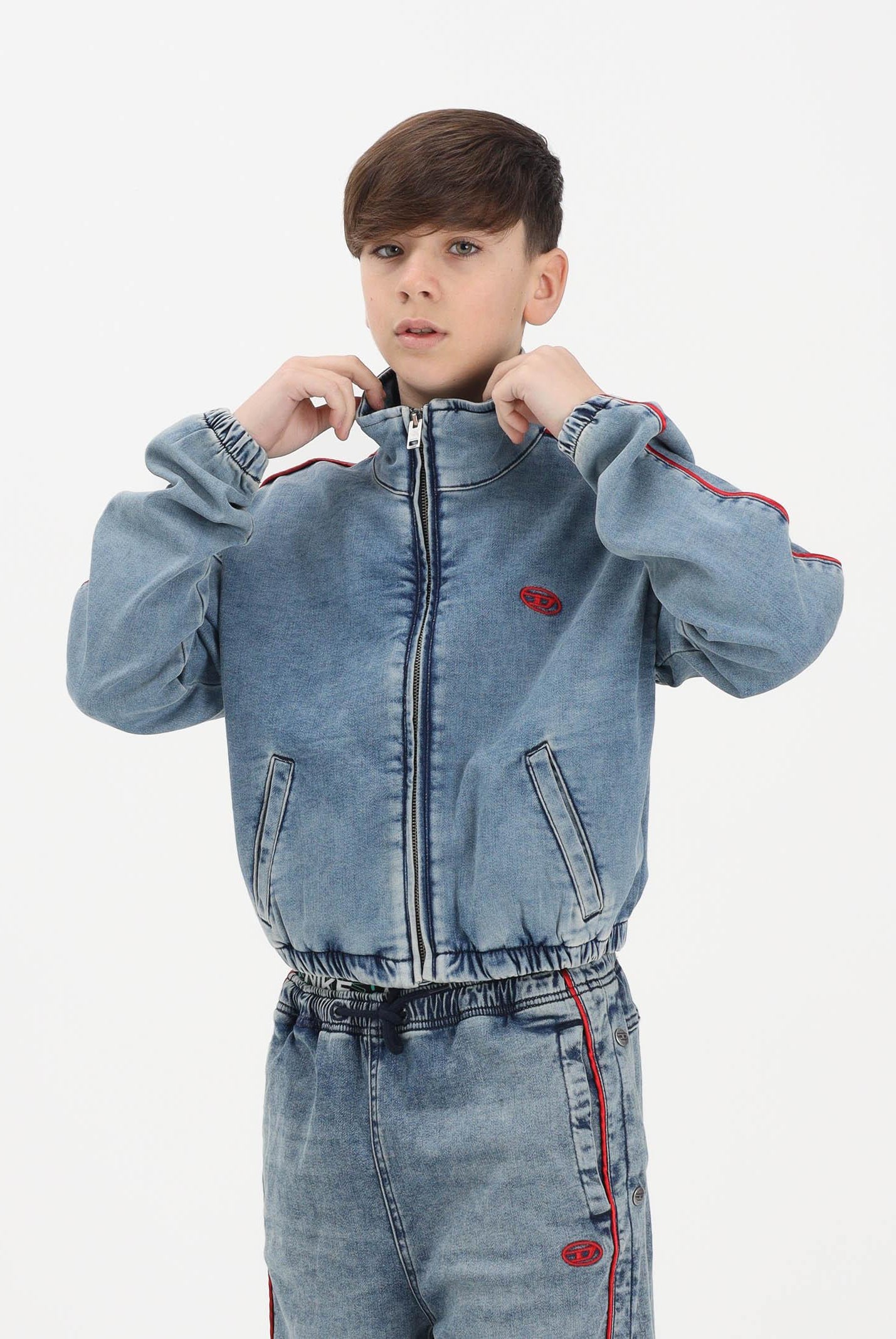 DIESEL Giubbotto di jeans in denim medio per donna, ragazzi e bambini con logo ricamato J02540KXBRS K01 DIESEL