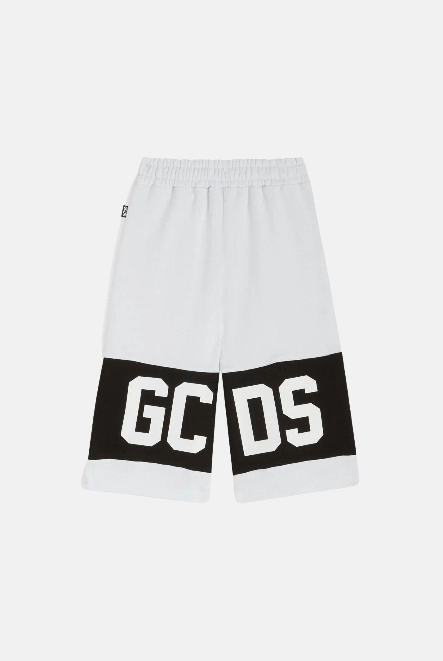 GCDS Shorts bianco per bambino e bambina con banda nera e logo Z0UKQL589F004 100B GCDS