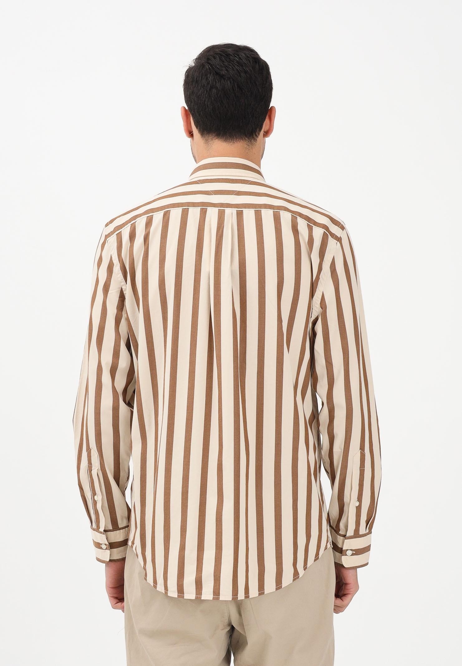 TOMMY HILFIGER Camicia a manica lunga da uomo con motivo a righe nei toni del beige e del marrone MW0MW41715 0AA TOMMY HILFIGER