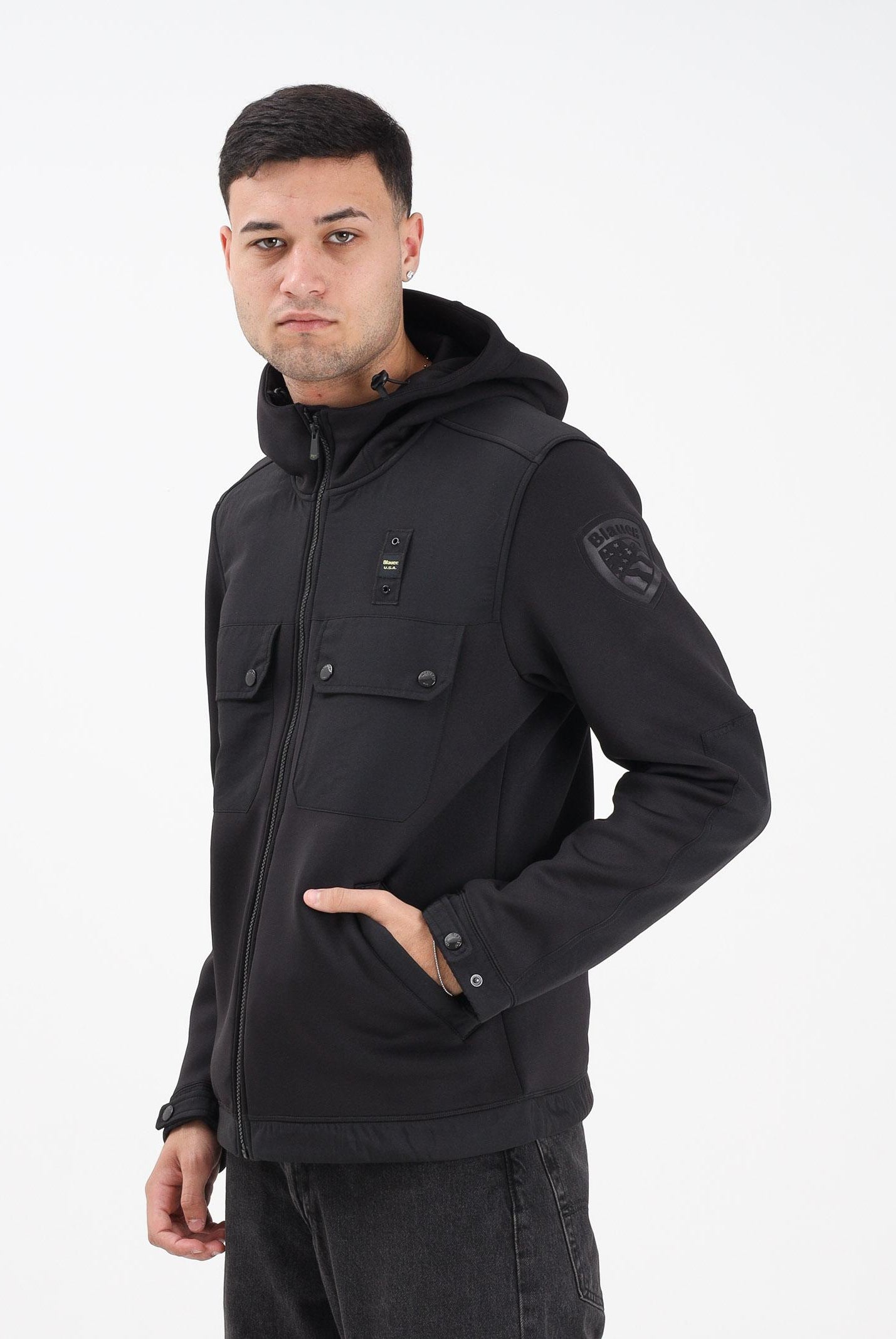 BLAUER Felpa con zip SCUBA MULTITASCHE RODMAN nera da uomo 25WBLUF02252-004745 999 BLAUER