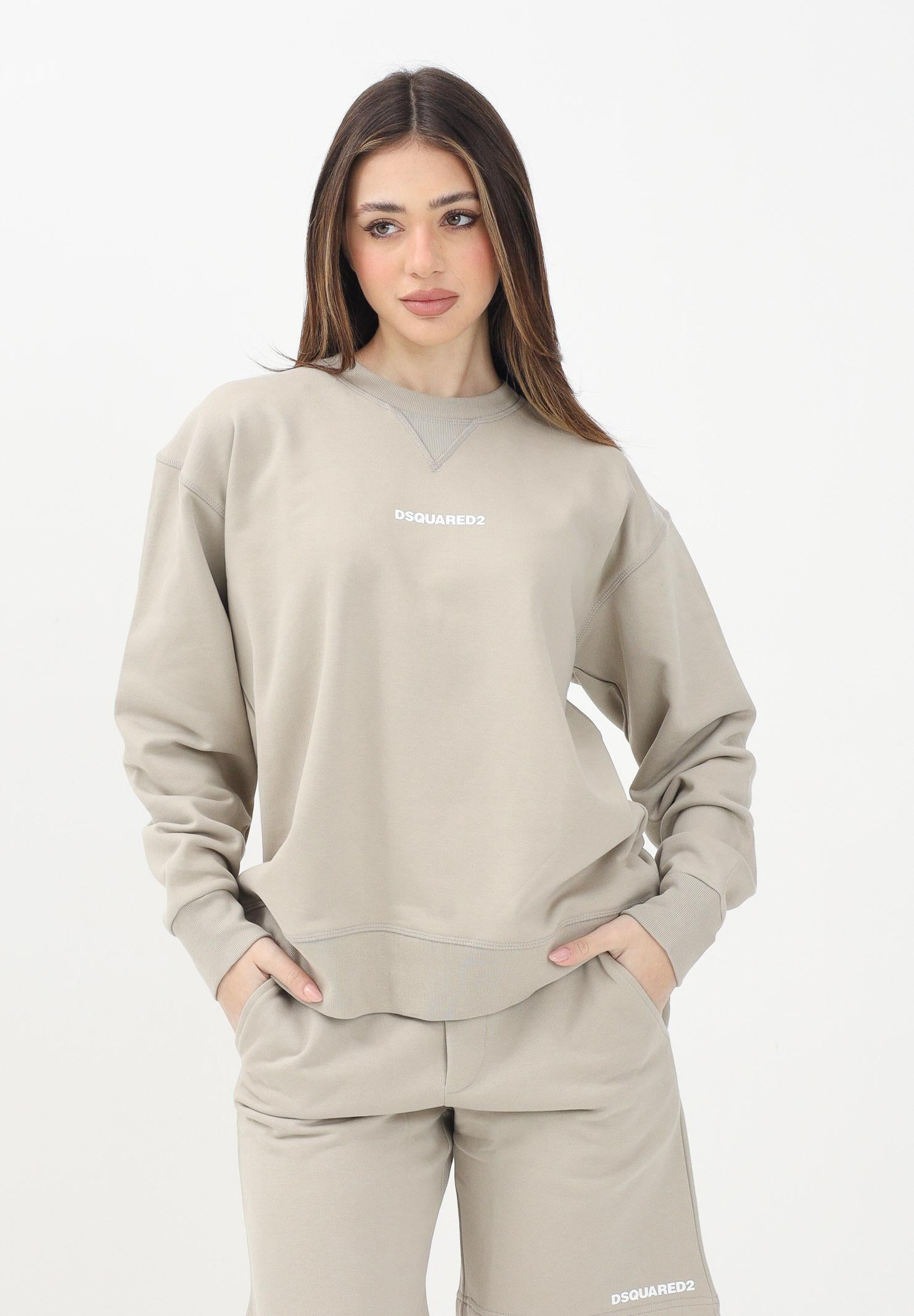 DSQUARED2 Felpa girocollo beige per donna, ragazzi e bambini con stampa logo DQ2739D0094 DQ717 DSQUARED2