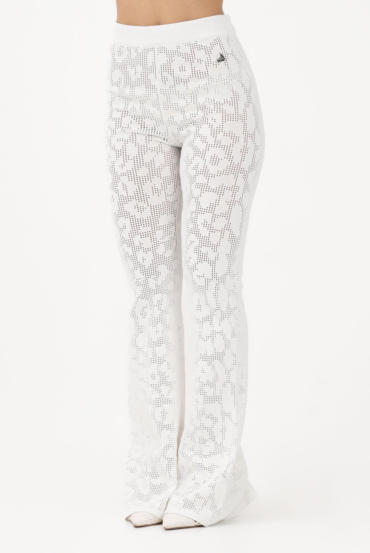 AKEP Pantalone bianco da donna in maglia traforata PTKD13225 V6 AKEP