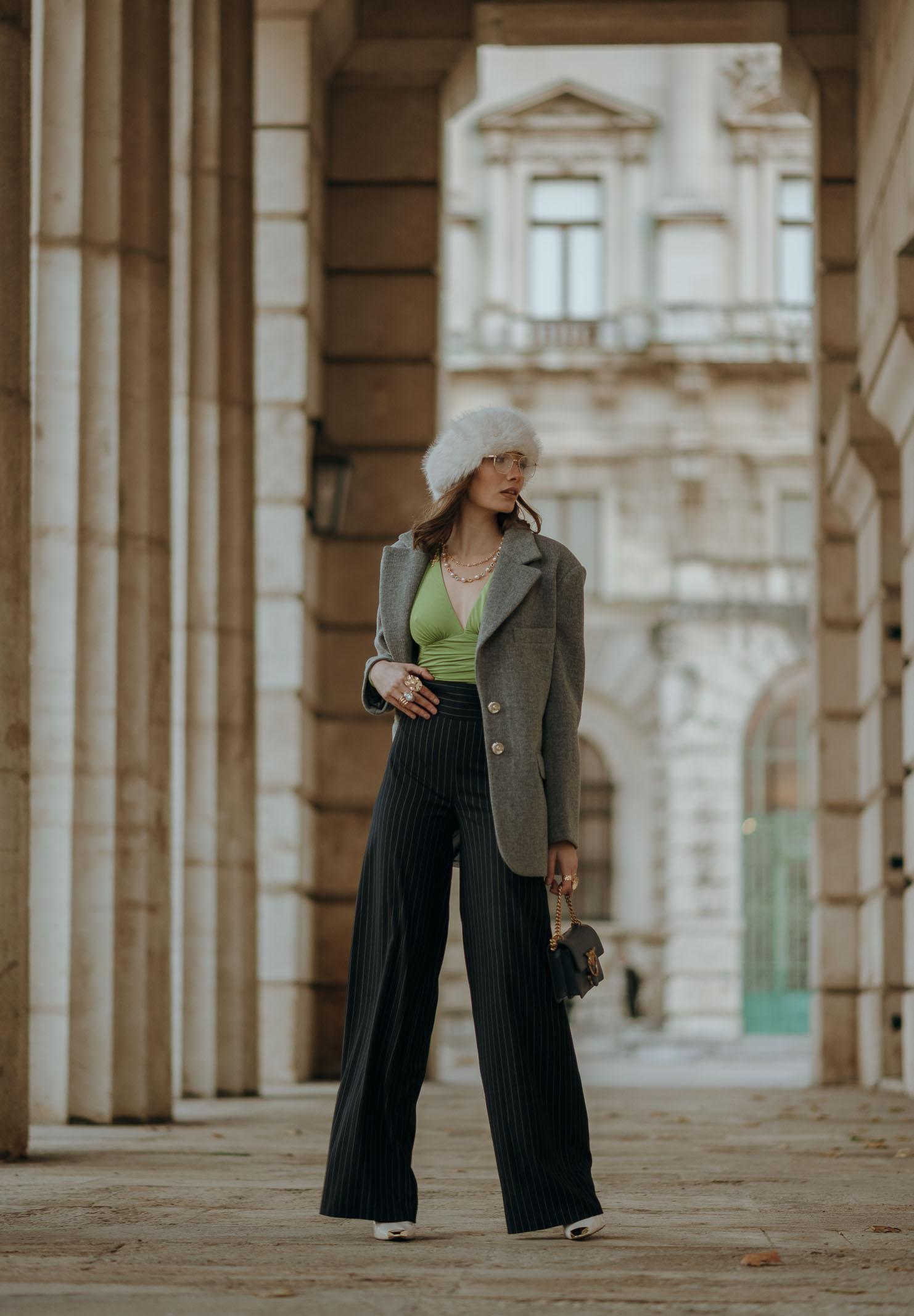 SANTAS Pantalone elegante POUVOIR blu da donna con micro gessatura verticale PV2626 BL SANTAS