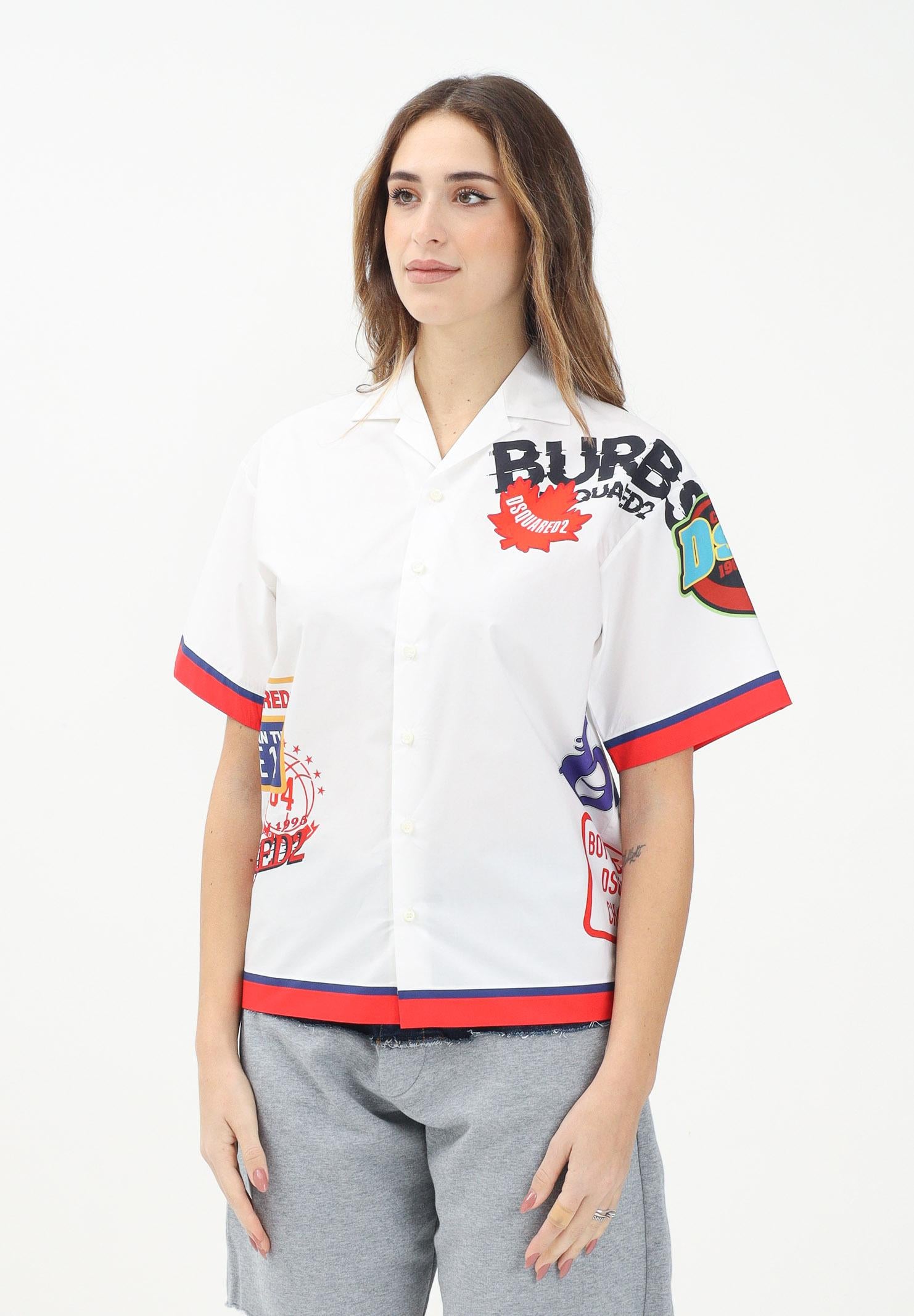 DSQUARED2 Camicia a manica corta bianca per donna, ragazzi e bambini con grafica Urban DQ2819D007D DQ100 DSQUARED2