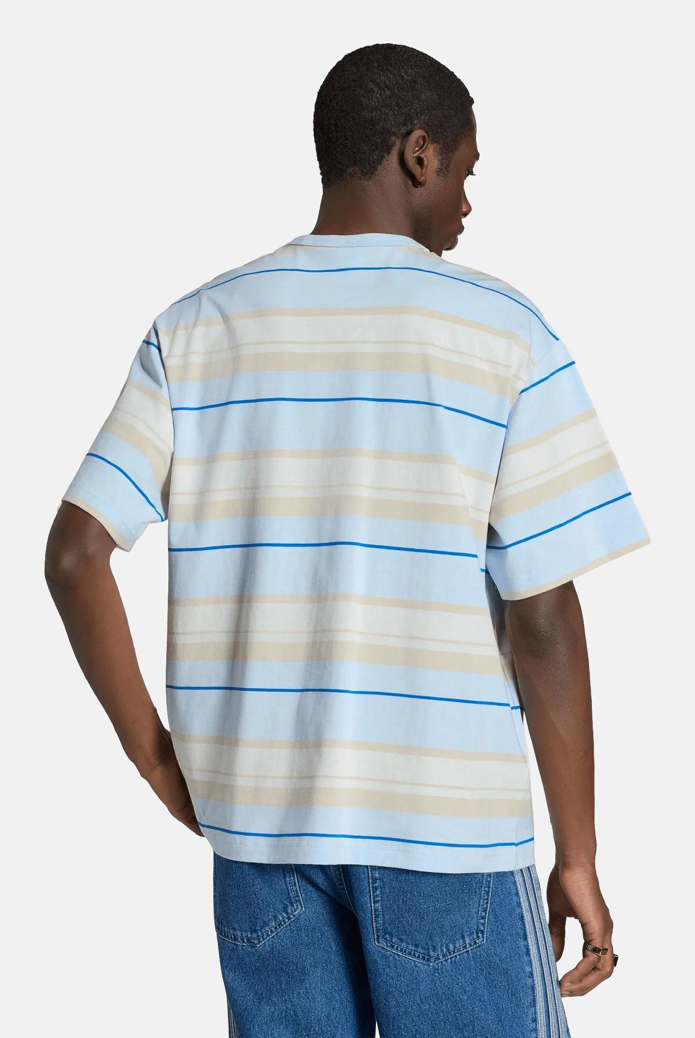 ADIDAS ORIGINALS T-shirt a manica corta azzurra da uomo con motivo a righe KX1268 . ADIDAS ORIGINALS