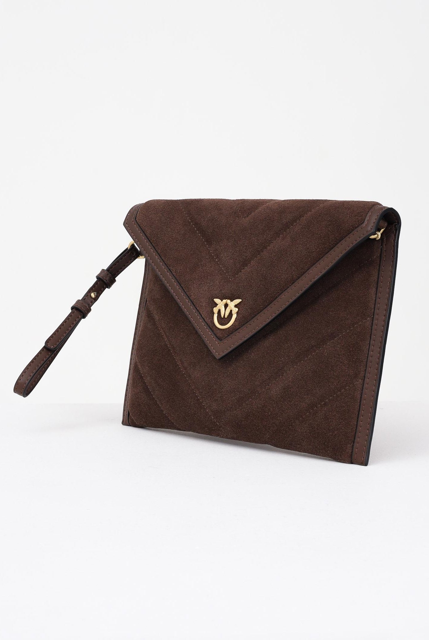 PINKO Pochette realizzata in pelle scamosciata marrone da donna con logo Love Birds 104820A2JH L74V PINKO