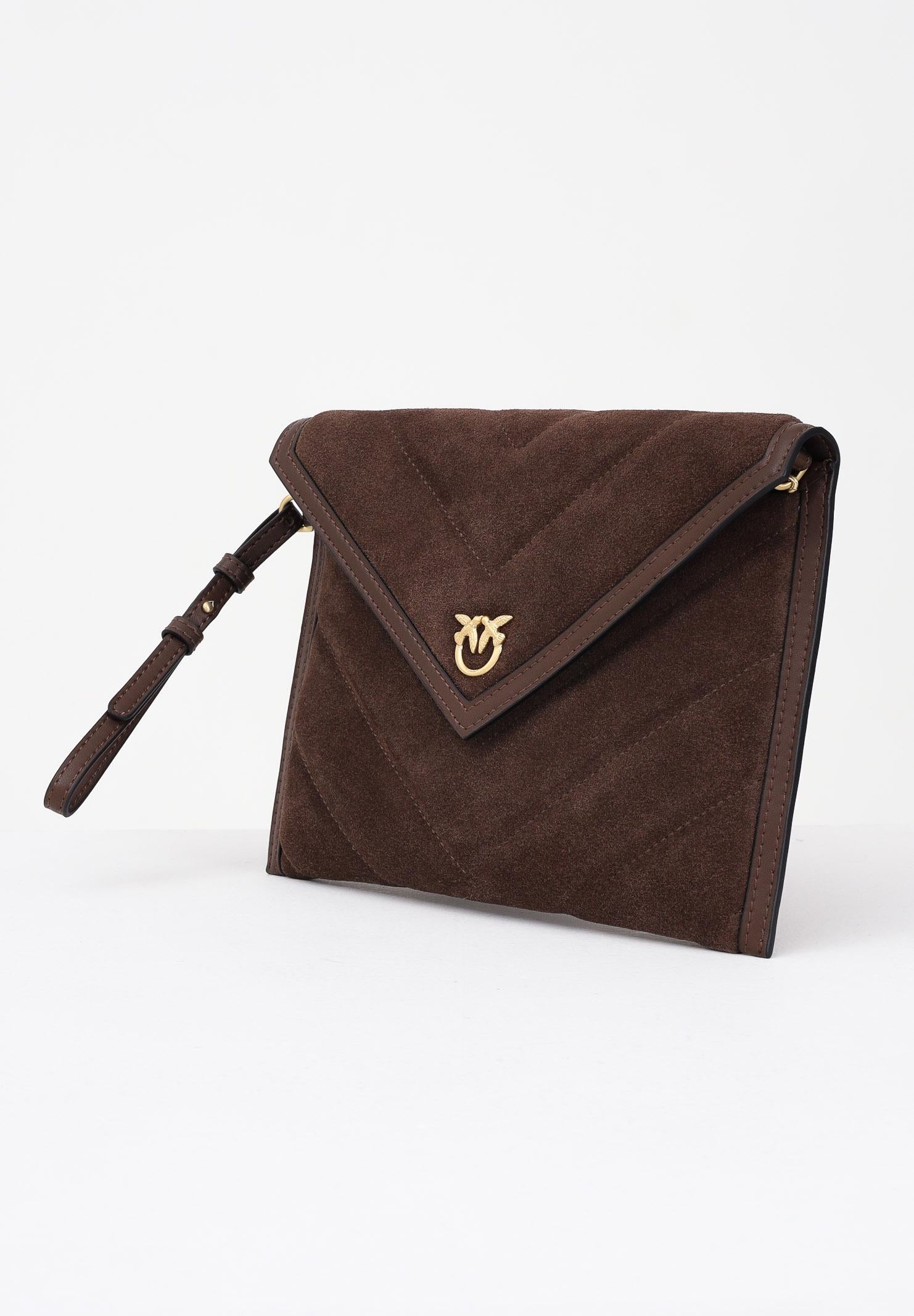 PINKO Pochette realizzata in pelle scamosciata marrone da donna con logo Love Birds 104820A2JH L74V PINKO