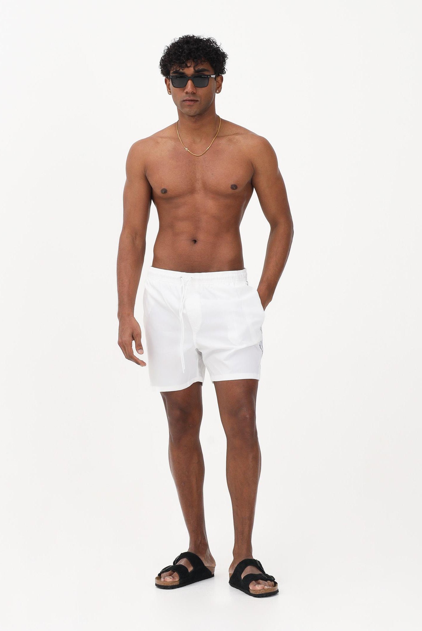 CALVIN KLEIN Shorts mare bianco da uomo arricchito da banda laterale con logo LV00N61002 100 CALVIN KLEIN