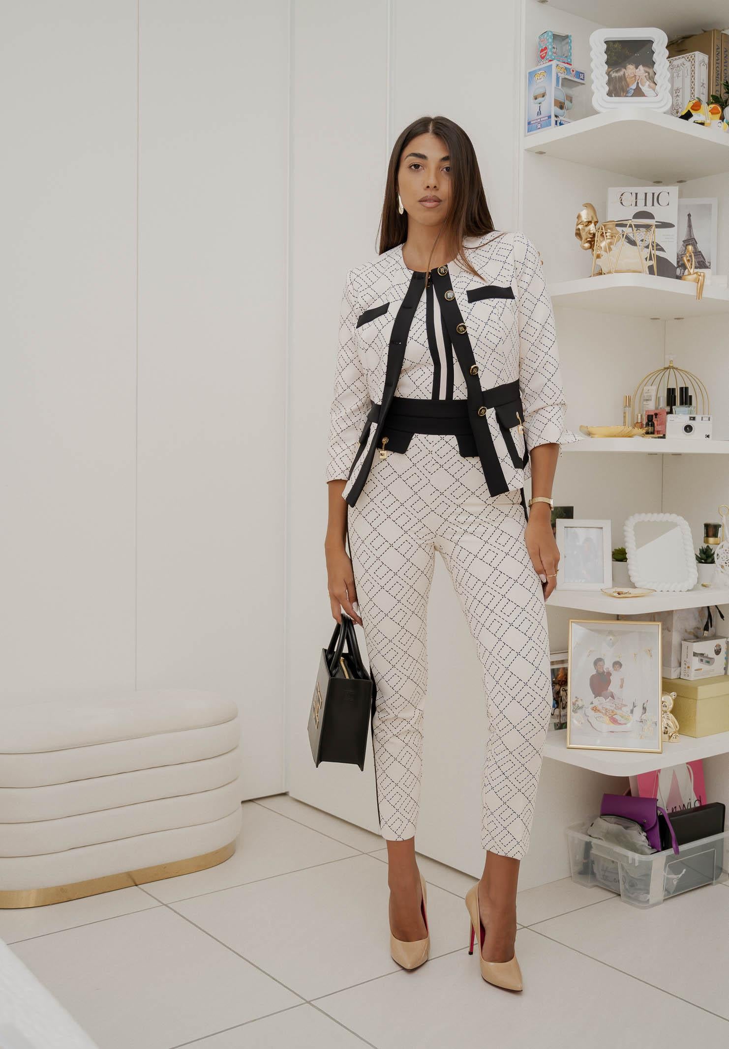 ELISABETTA FRANCHI Pantalone elegante panna da donna con stampa PAS0156E2 EF1 ELISABETTA FRANCHI