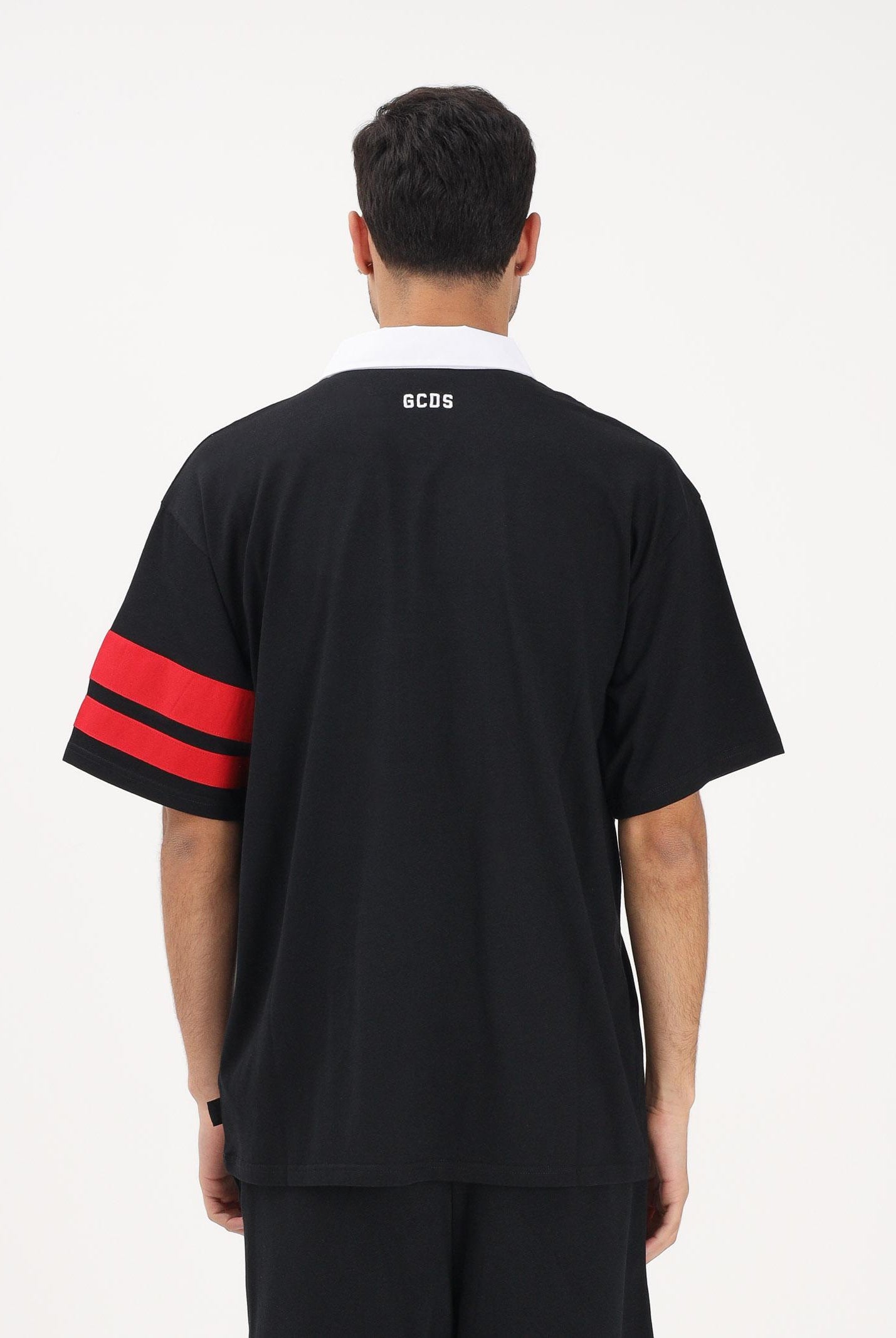 GCDS Polo a manica corta nera per uomo e donna con logo Z0MLQD107J101 999R GCDS