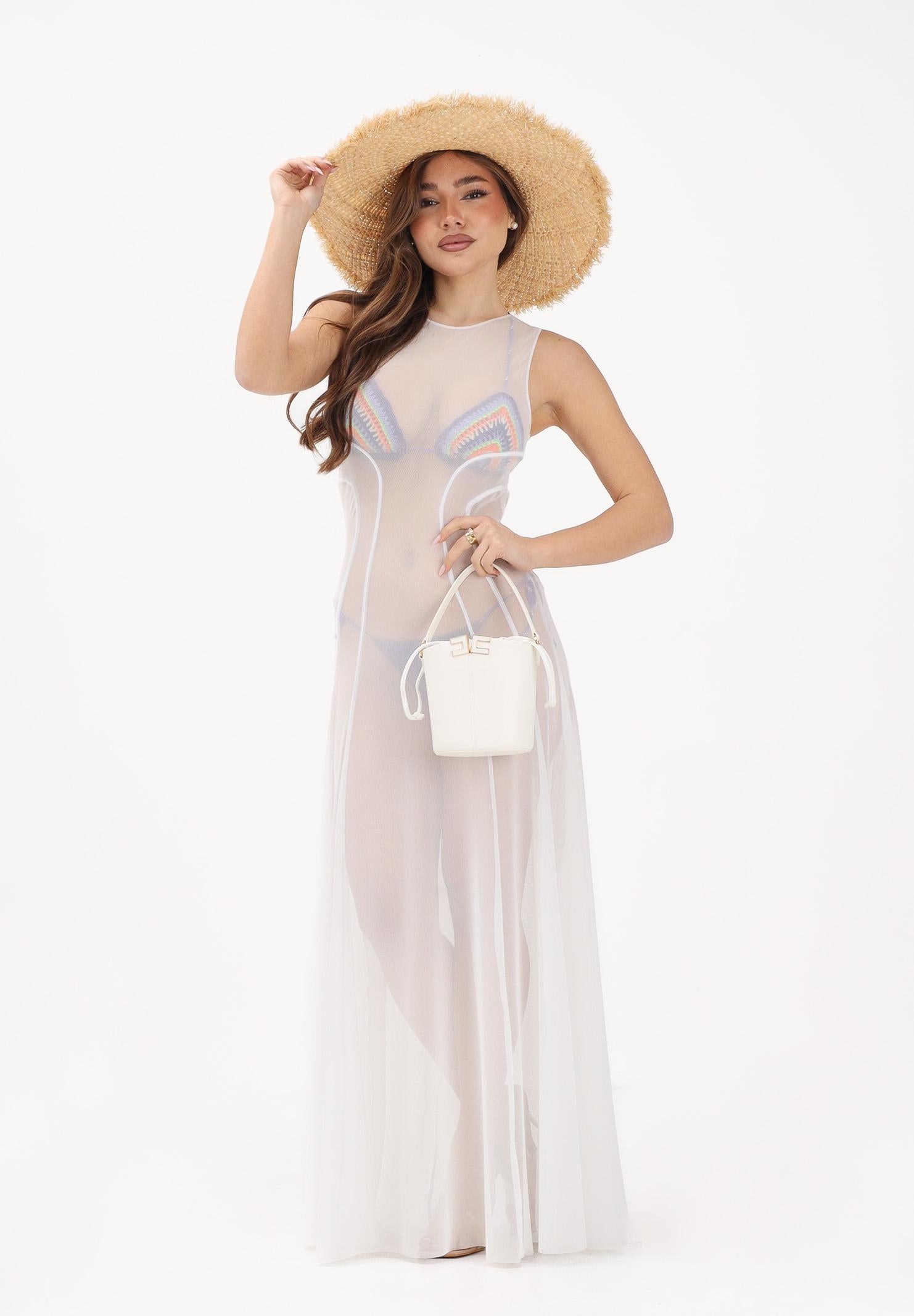 ME FUI Abito lungo bianco da donna realizzato in tulle trasparente MF26-SW0720WH . ME FUI