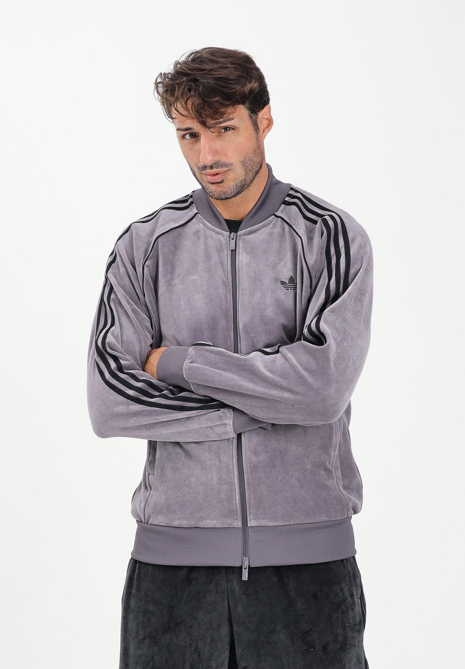 ADIDAS ORIGINALS Felpa con zip SST Adicolor Velour grigia da uomo JX1562 ADIDAS ORIGINALS
