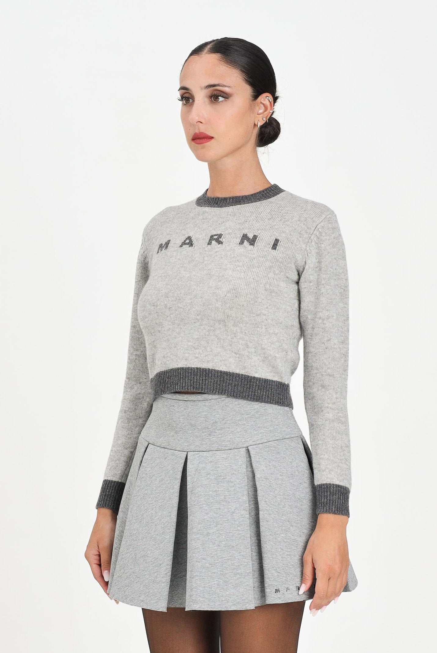 MARNI Maglioncino girocollo grigio per donna e bambina con logo M00993M00ML 0M923 MARNI
