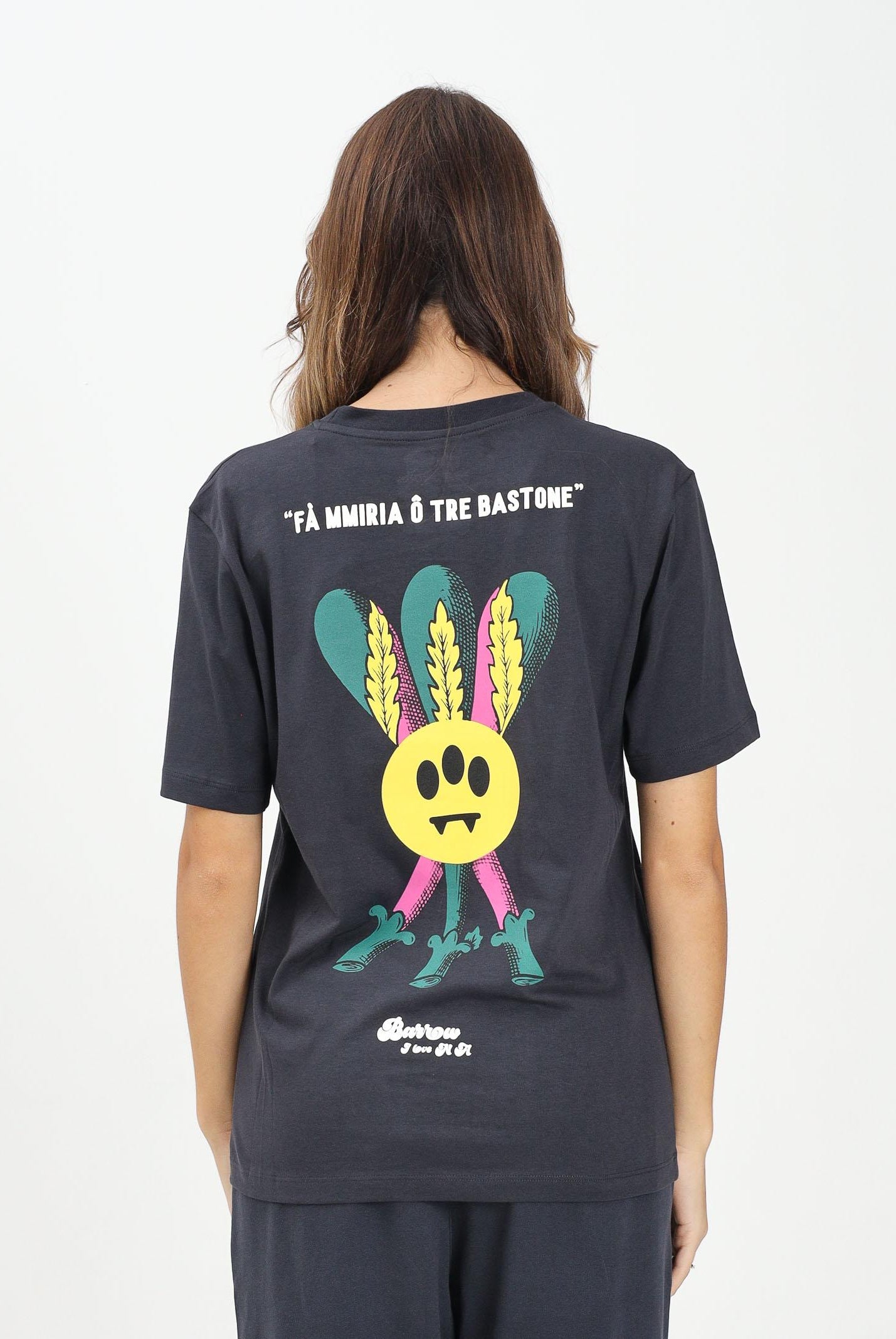 BARROW T-shirt a manica corta grigia per uomo e donna con stampa ironica F5BWUATH078 251 BARROW