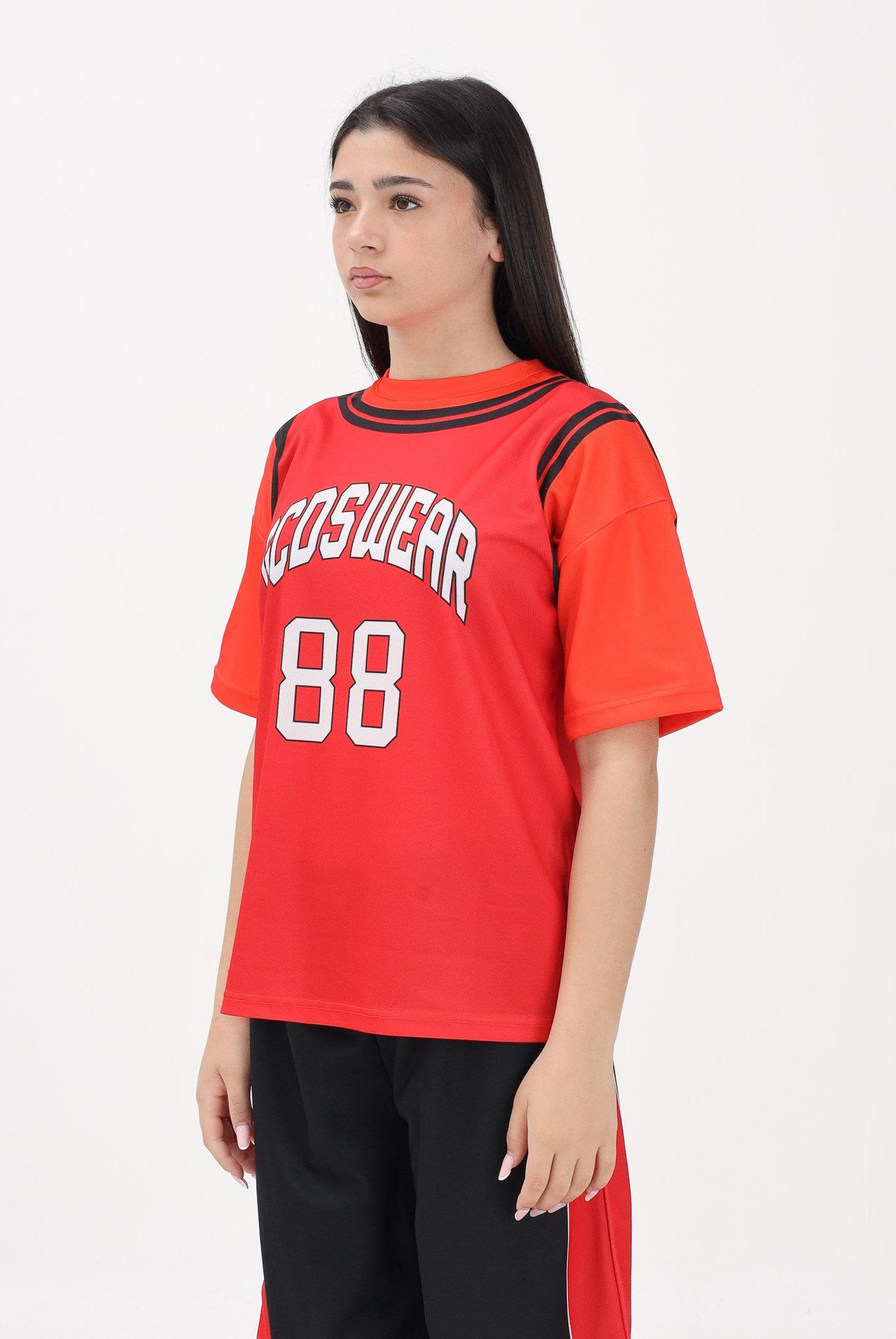 GCDS T-shirt a manica corta rossa e arancio per donna, ragazzi e bambini con stampa C1BJQC706J338 436O GCDS