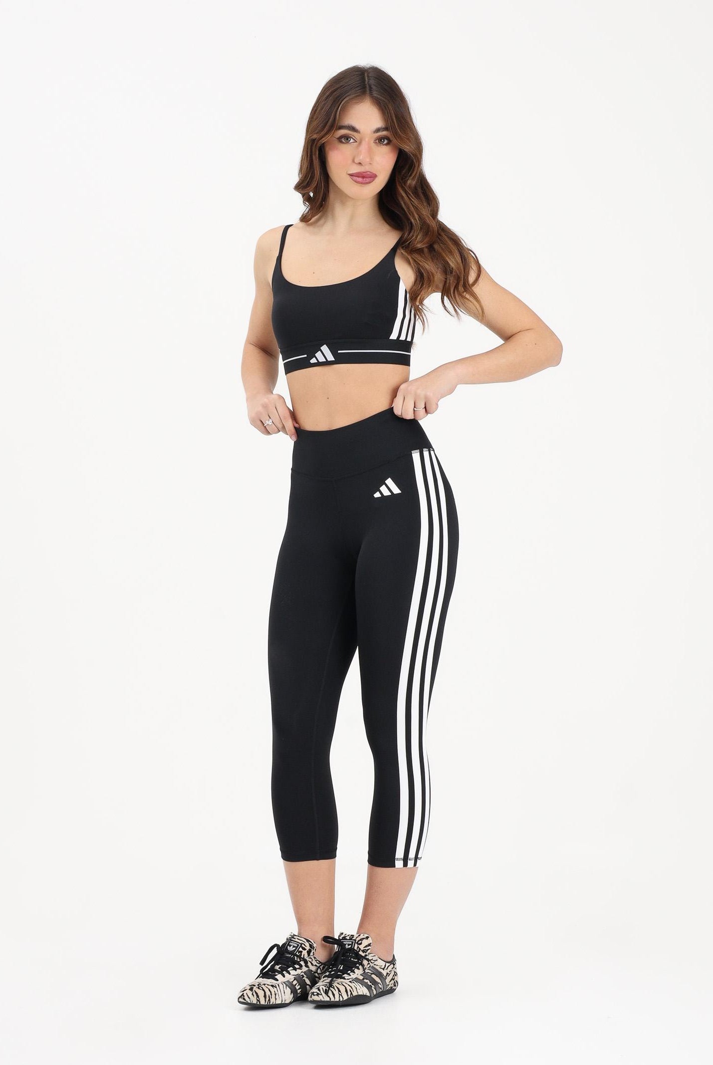 ADIDAS PERFORMANCE Leggings Optime Essentials Workout 3-Stripes 3/4 nero da donna KE6062 . ADIDAS PERFORMANCE