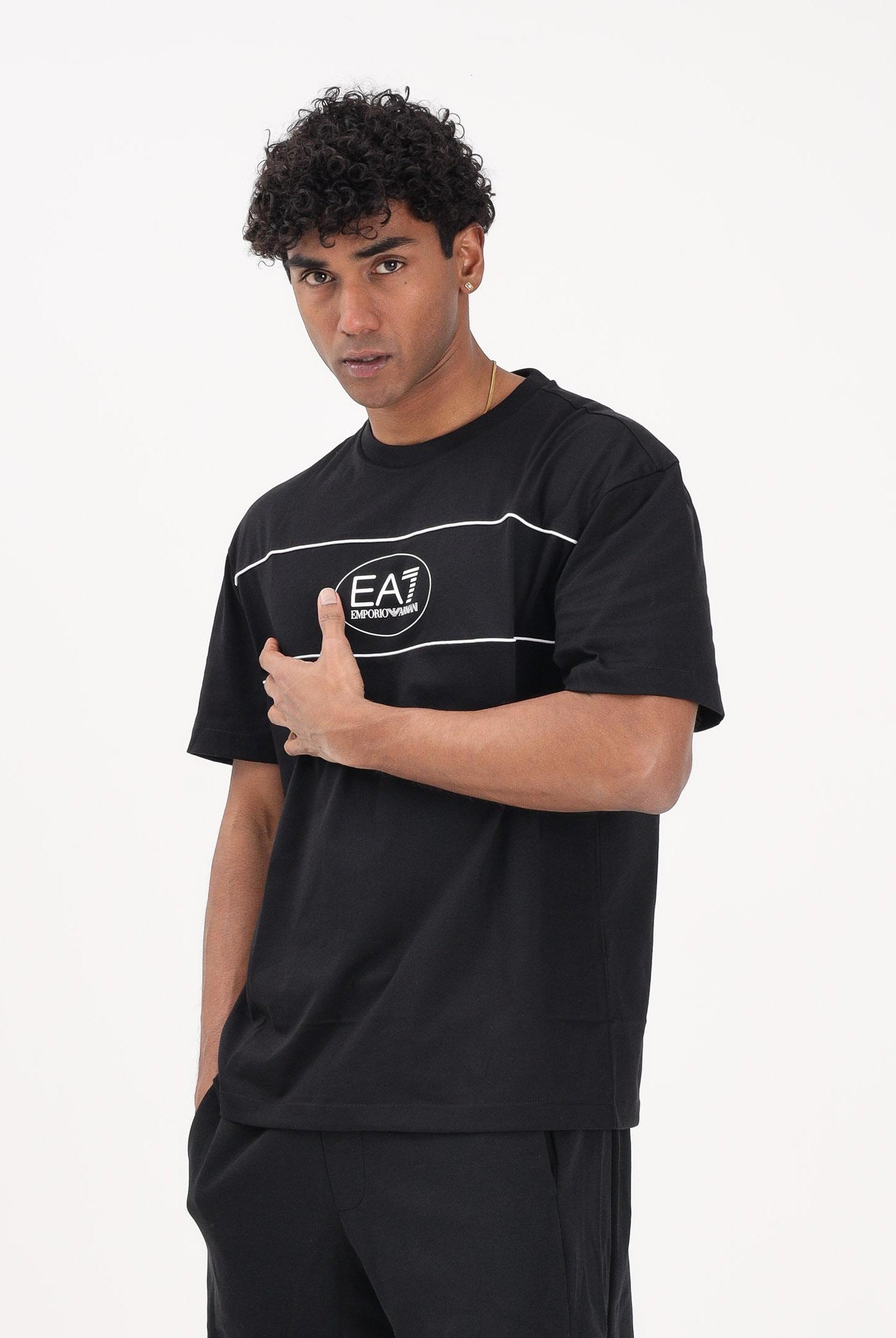 EA7 T-shirt a manica corta nera da uomo con stampa logo 7M001494AF16548 UC001 EA7